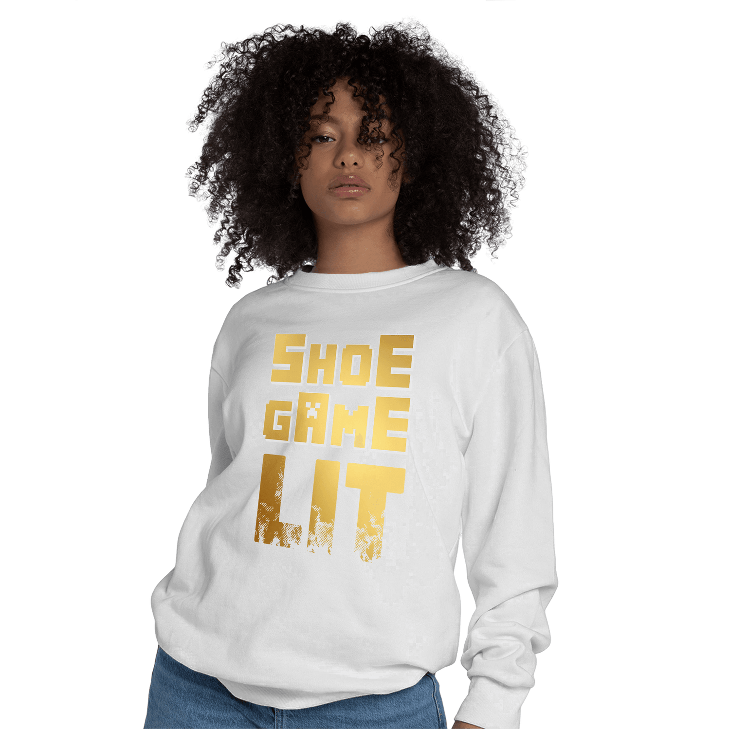 Mid SE Black Gold 1s Sweatshirt Match Shoe Game Lit - NastyJamz