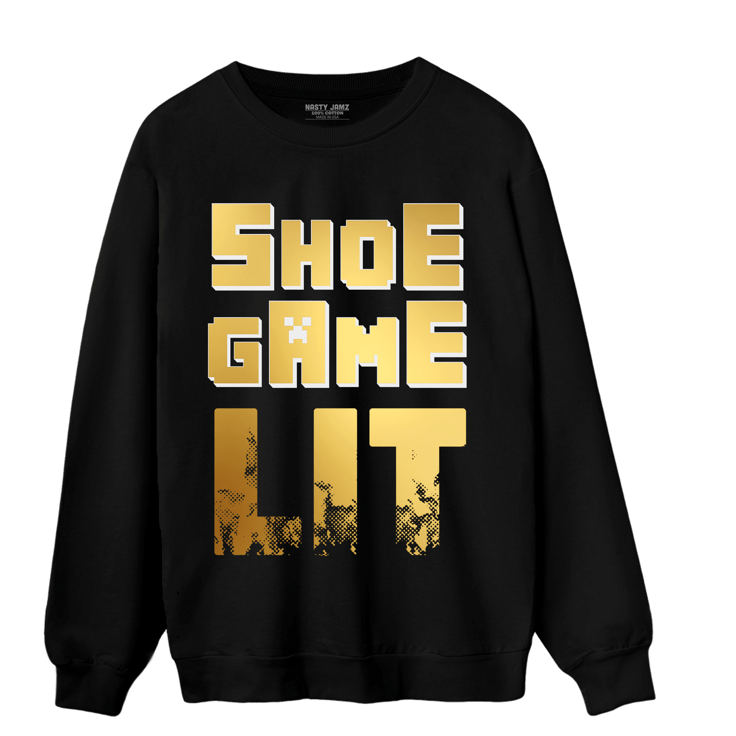 Mid SE Black Gold 1s Sweatshirt Match Shoe Game Lit - NastyJamz