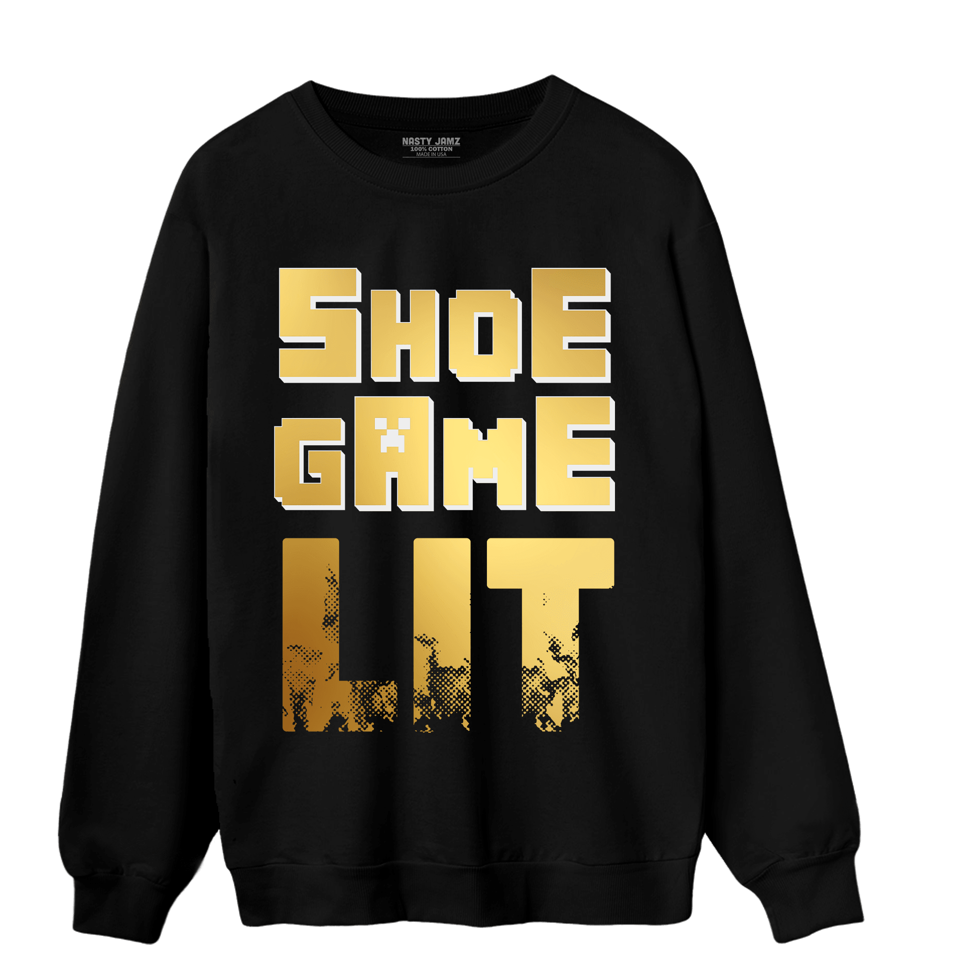 Mid SE Black Gold 1s Sweatshirt Match Shoe Game Lit - NastyJamz