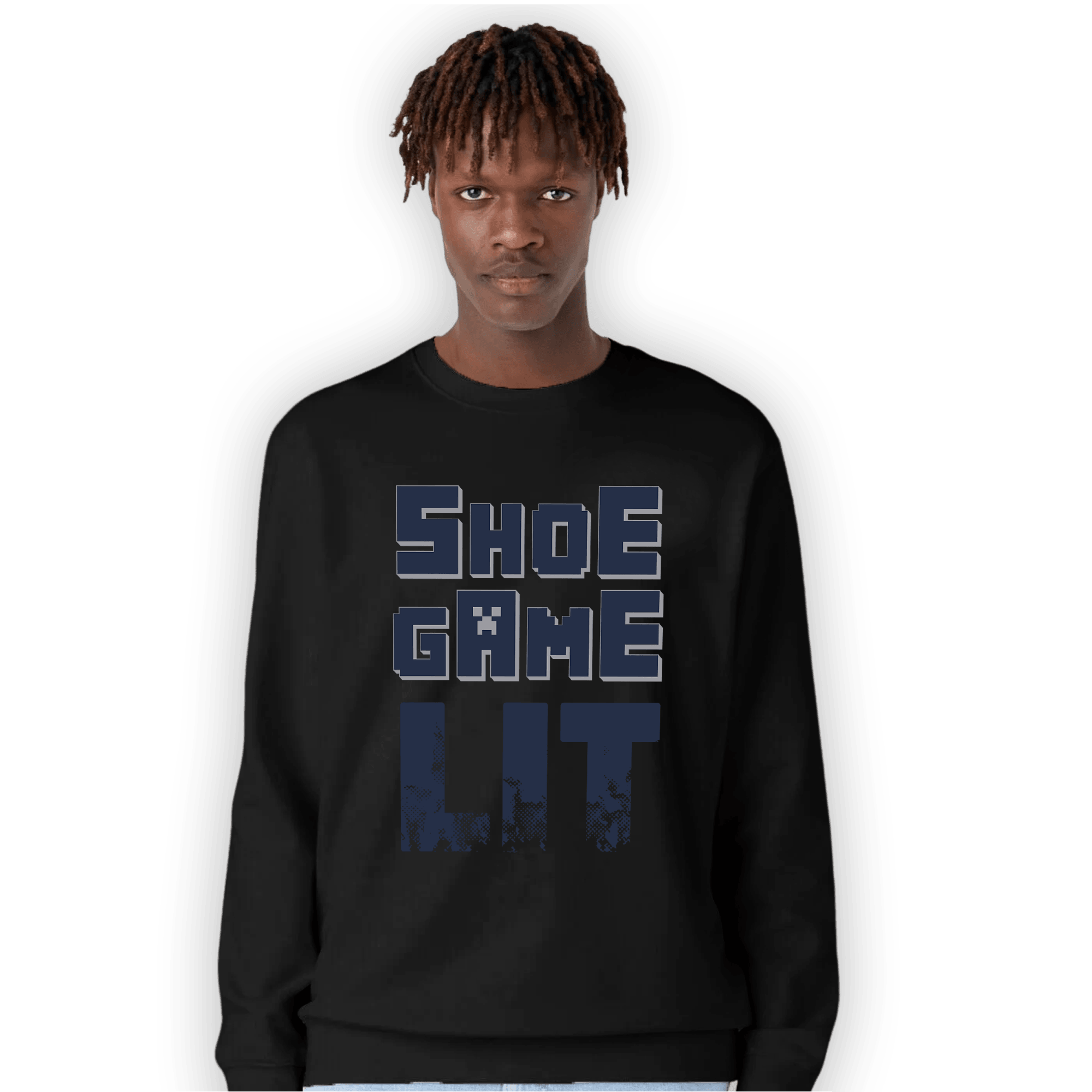 White Navy 3s Sweatshirt Match Shoe Game Lit - NastyJamz