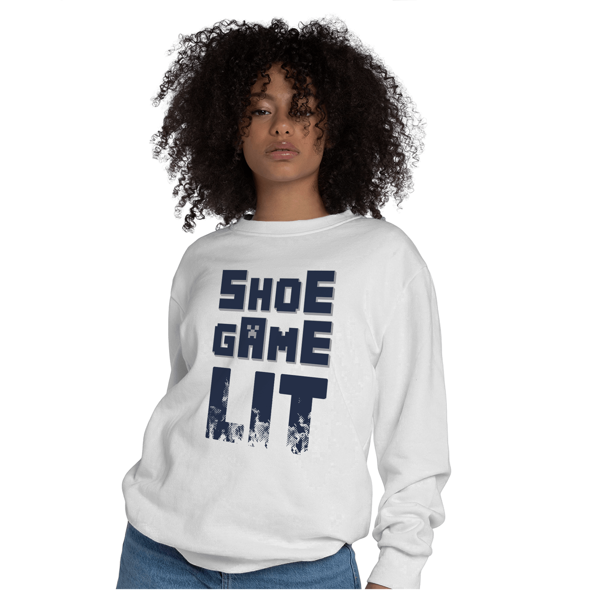 White Navy 3s Sweatshirt Match Shoe Game Lit - NastyJamz