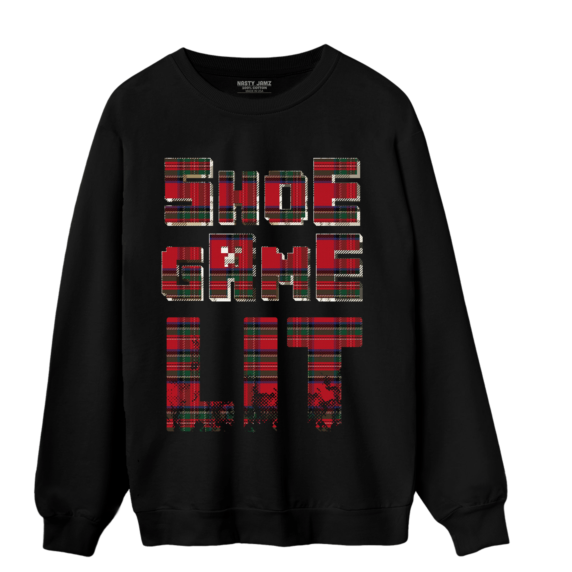 Plaid 5s Sweatshirt Match Shoe Game Lit - NastyJamz