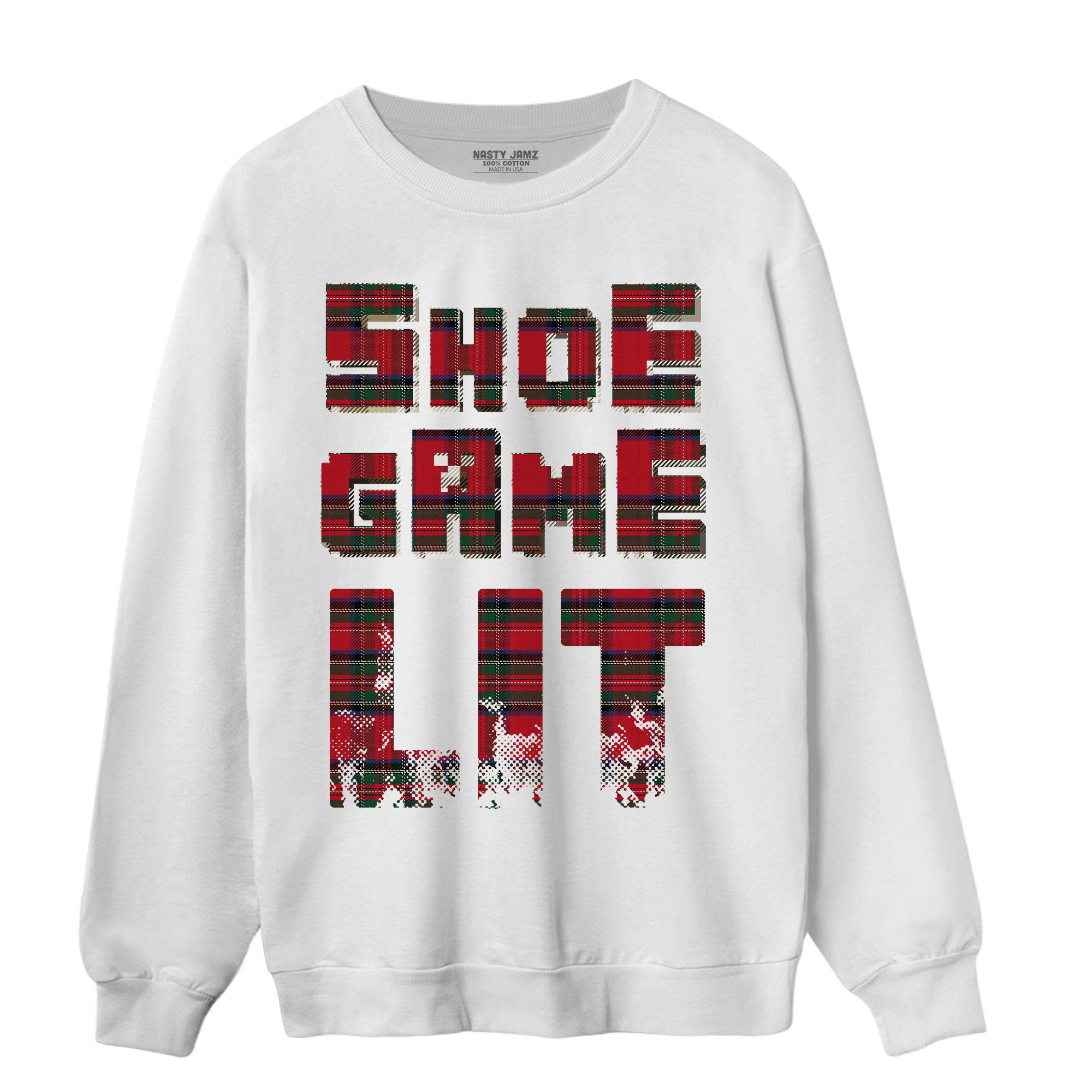 Plaid 5s Sweatshirt Match Shoe Game Lit - NastyJamz