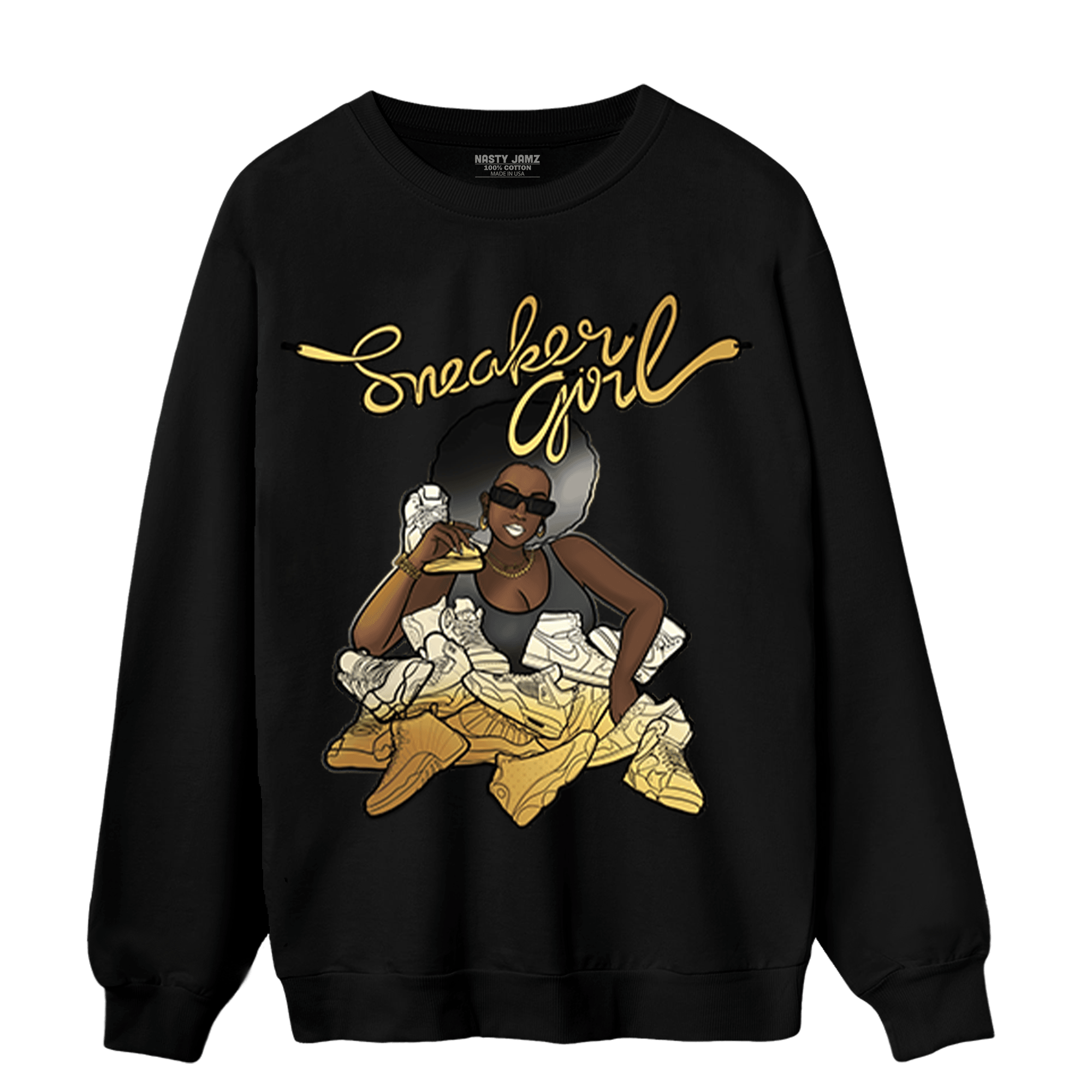Mid SE Black Gold 1s Sweatshirt Match Sneaker Girl - NastyJamz