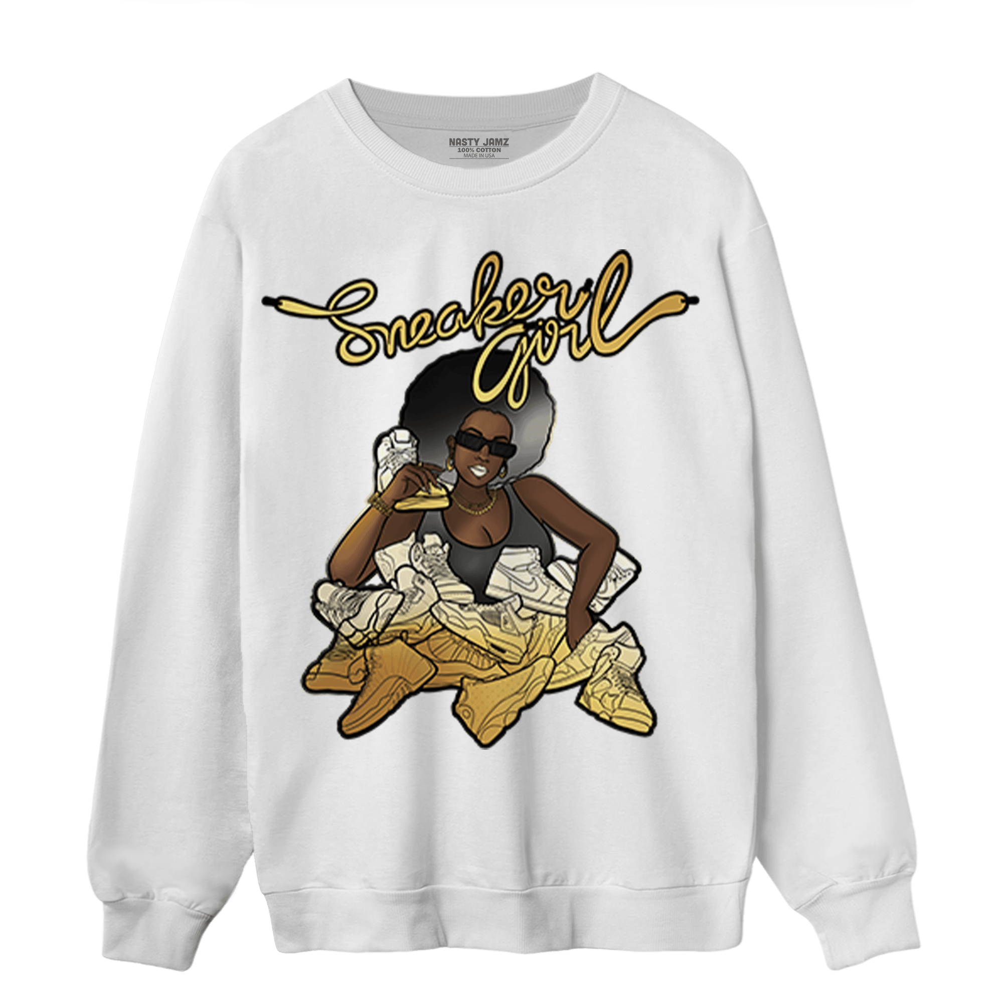 Mid SE Black Gold 1s Sweatshirt Match Sneaker Girl - NastyJamz