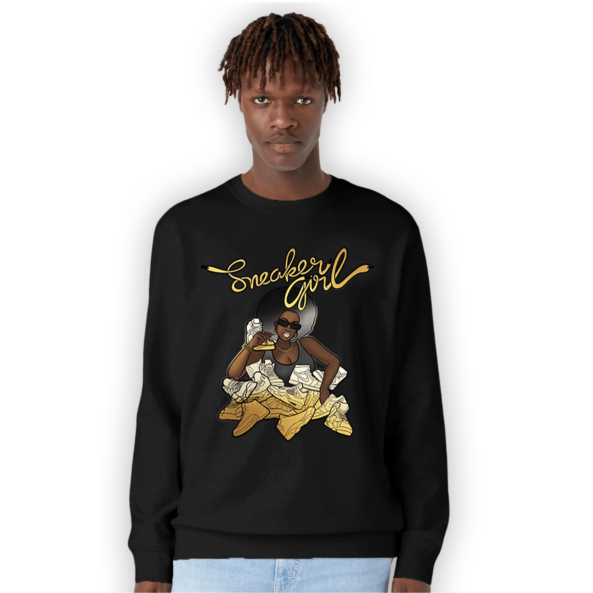 Mid SE Black Gold 1s Sweatshirt Match Sneaker Girl - NastyJamz