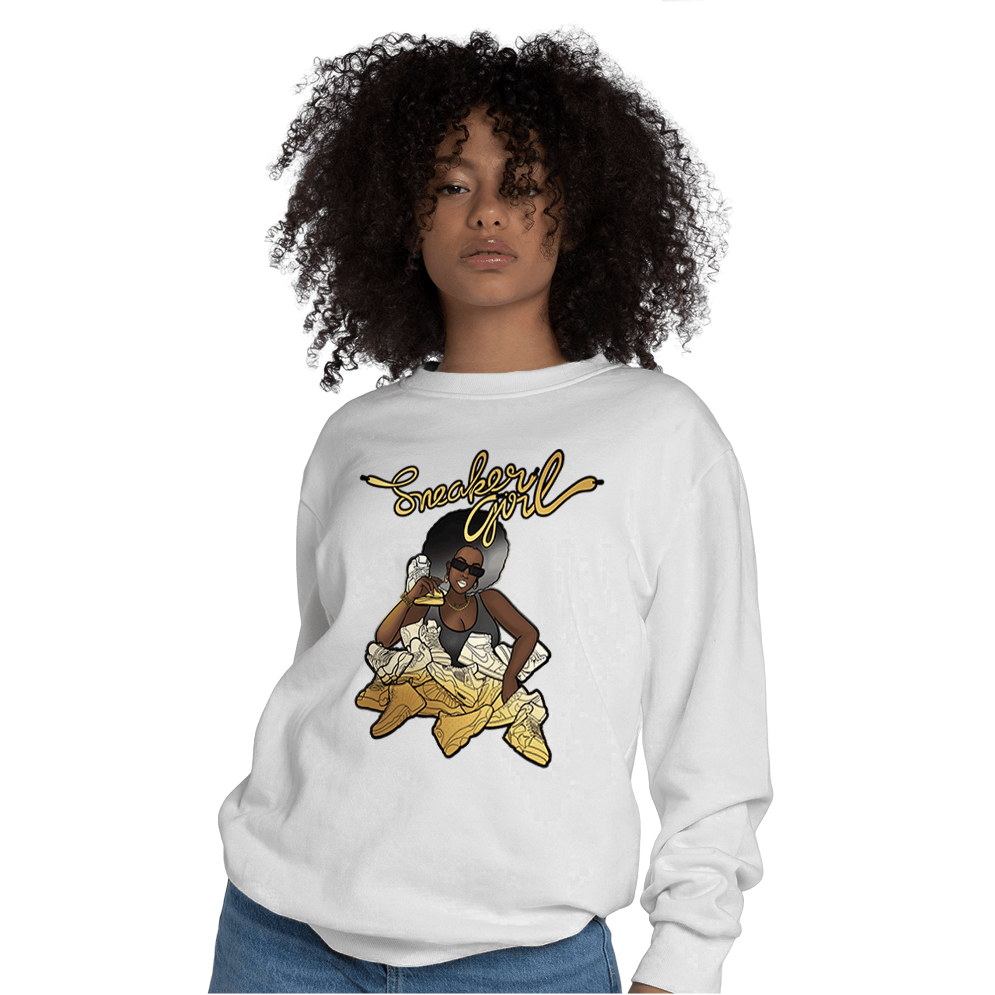 Mid SE Black Gold 1s Sweatshirt Match Sneaker Girl - NastyJamz