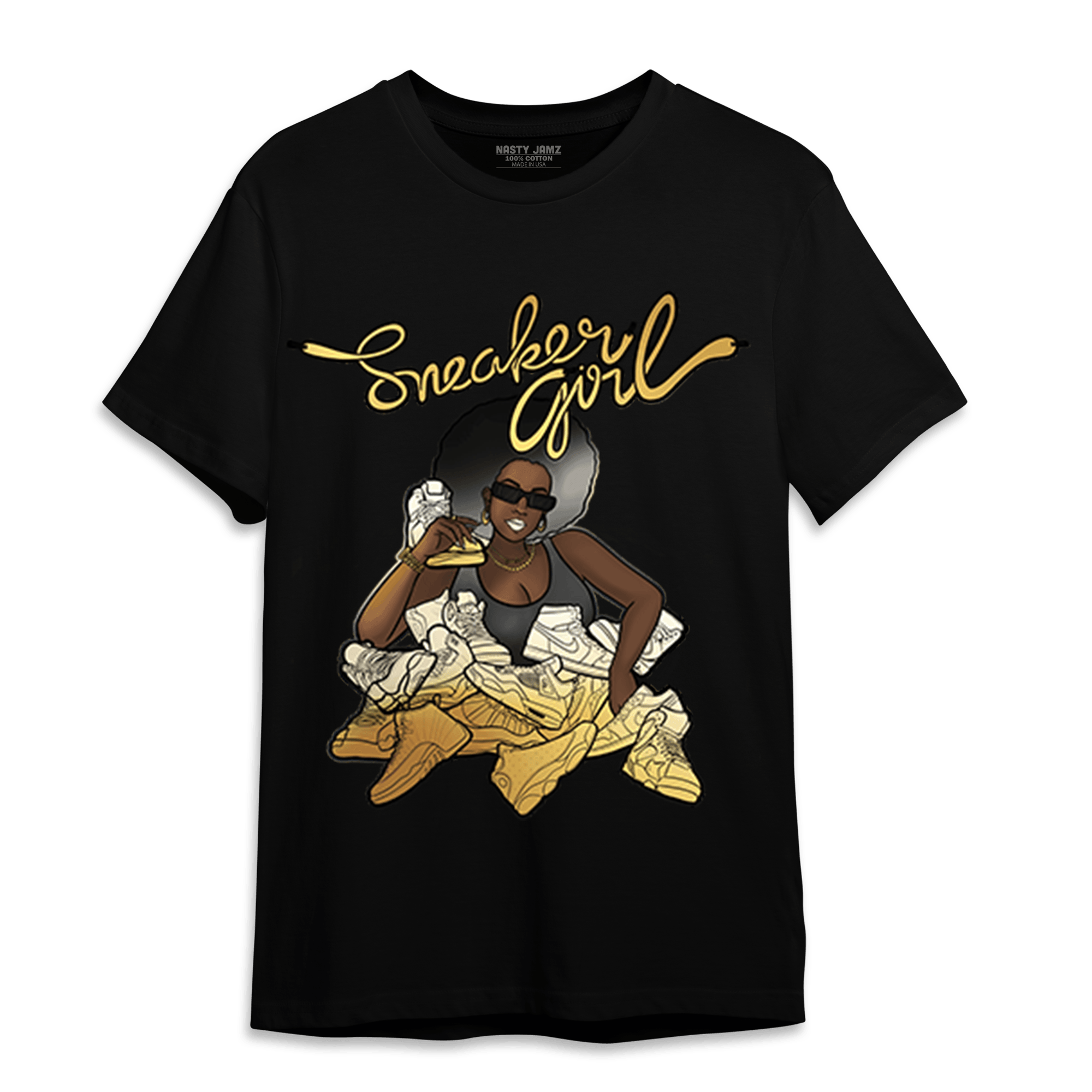 Mid SE Black Gold 1s T Shirt Match Sneaker Girl - NastyJamz