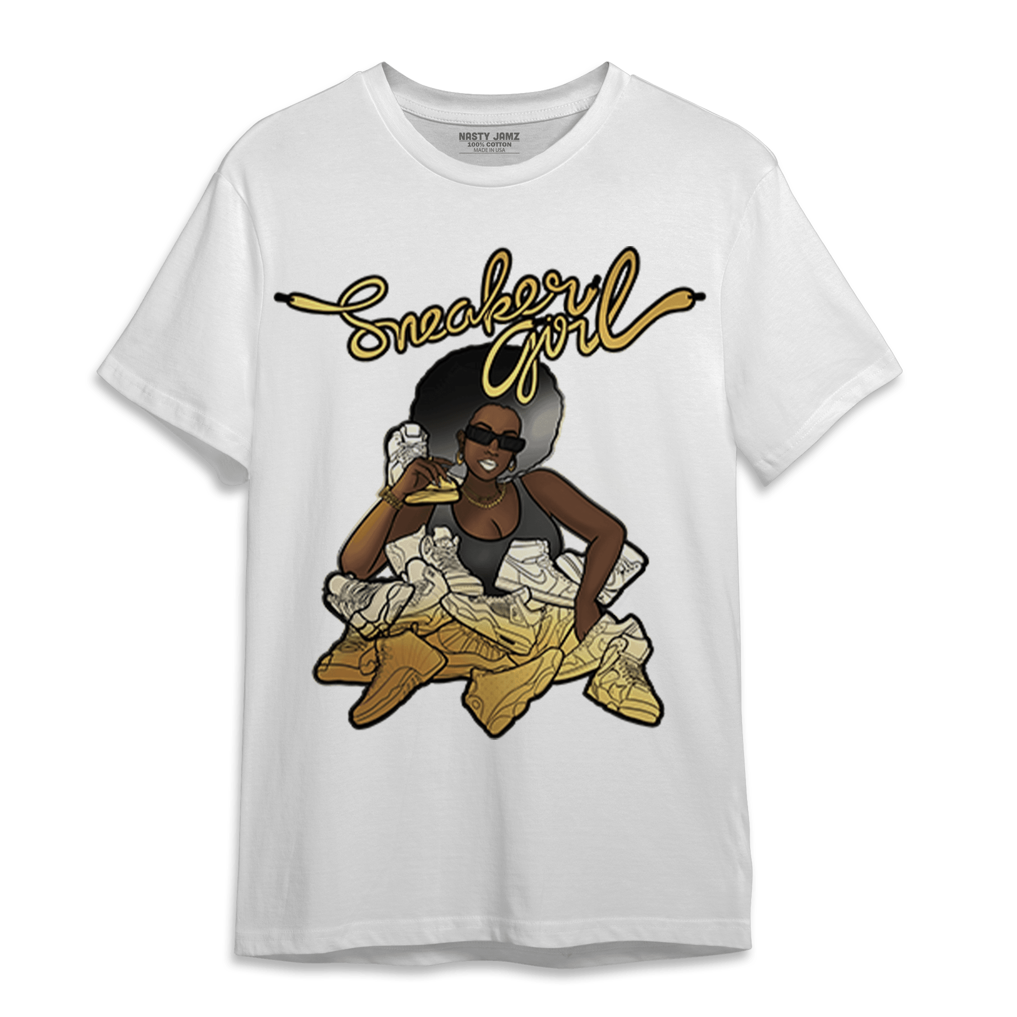 Mid SE Black Gold 1s T Shirt Match Sneaker Girl - NastyJamz