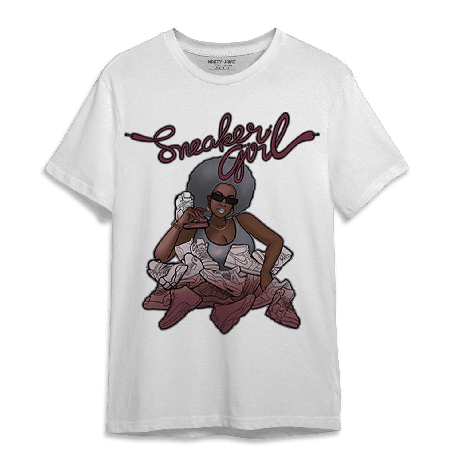 Burgundy 5s T Shirt Match Sneaker Girl - NastyJamz