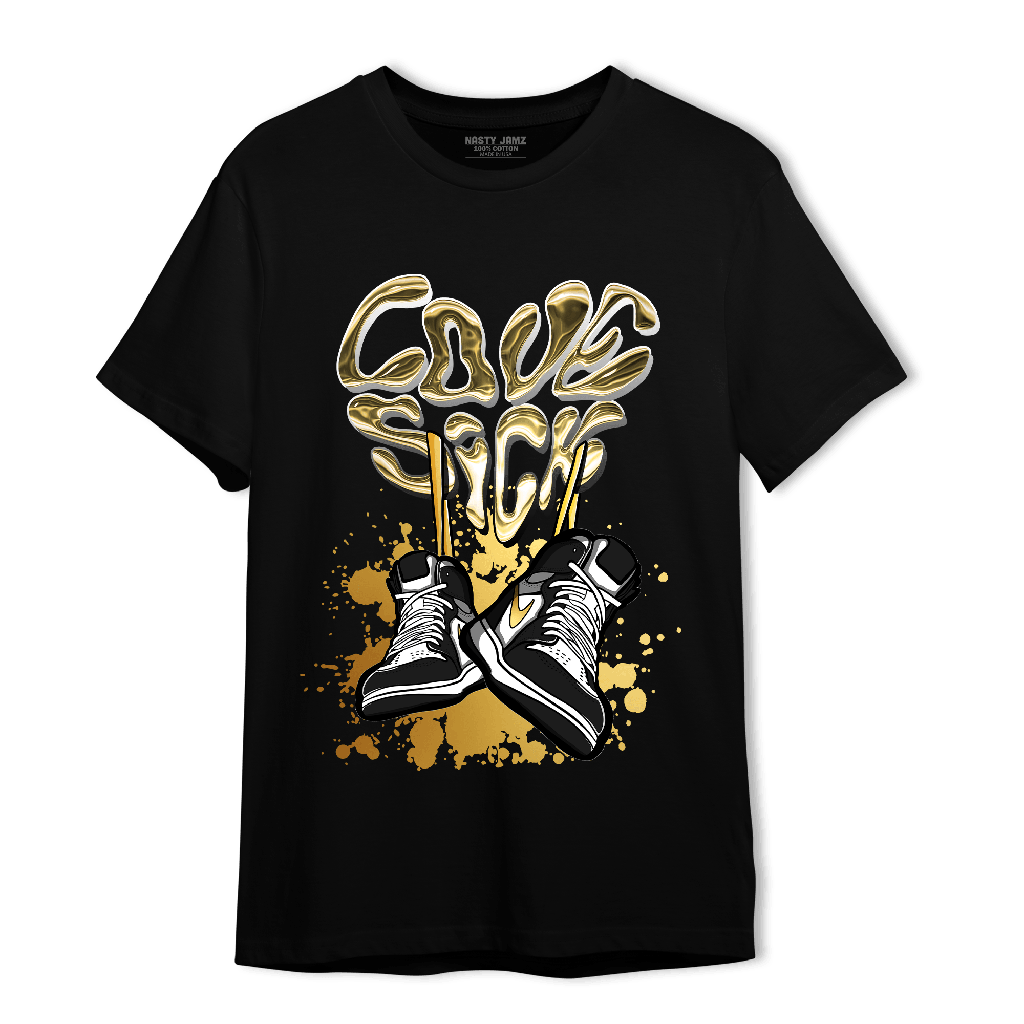 Mid SE Black Gold 1s T Shirt Match Sneaker Love Sick - NastyJamz