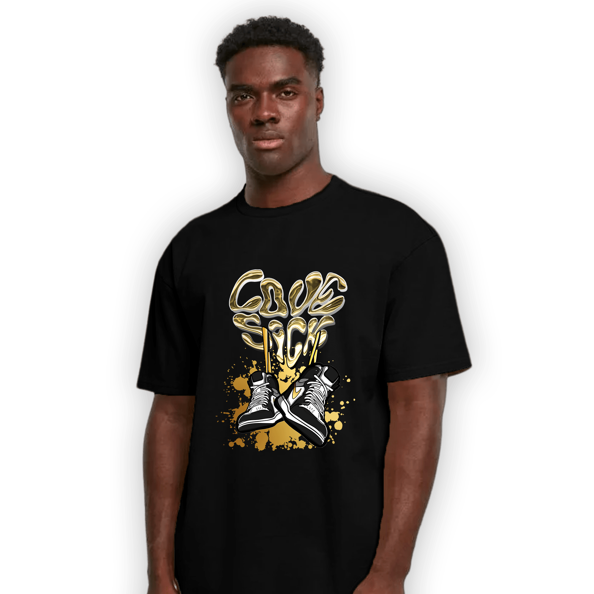 Mid SE Black Gold 1s T Shirt Match Sneaker Love Sick - NastyJamz