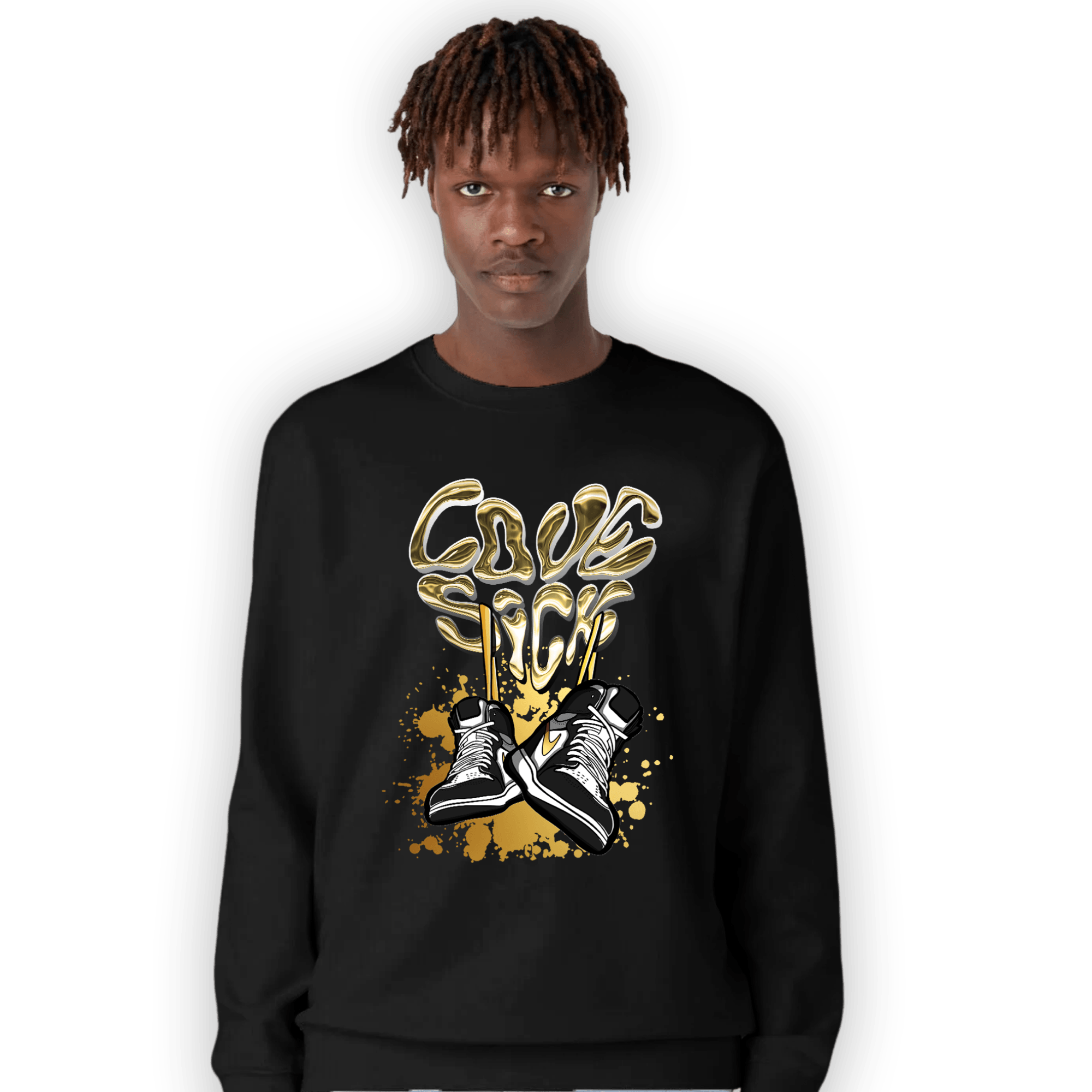 Mid SE Black Gold 1s Sweatshirt Match Sneaker Love Sick - NastyJamz