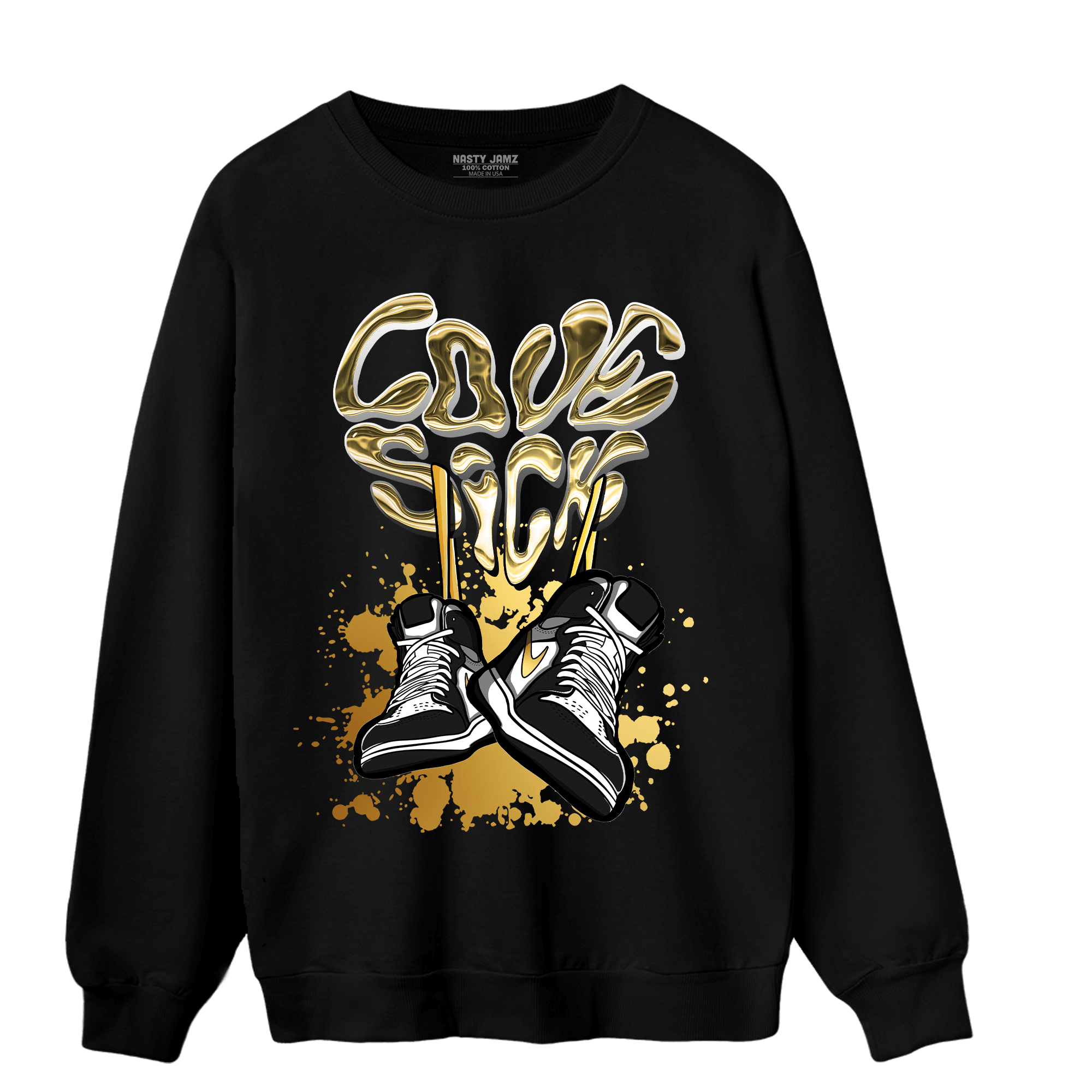 Mid SE Black Gold 1s Sweatshirt Match Sneaker Love Sick - NastyJamz