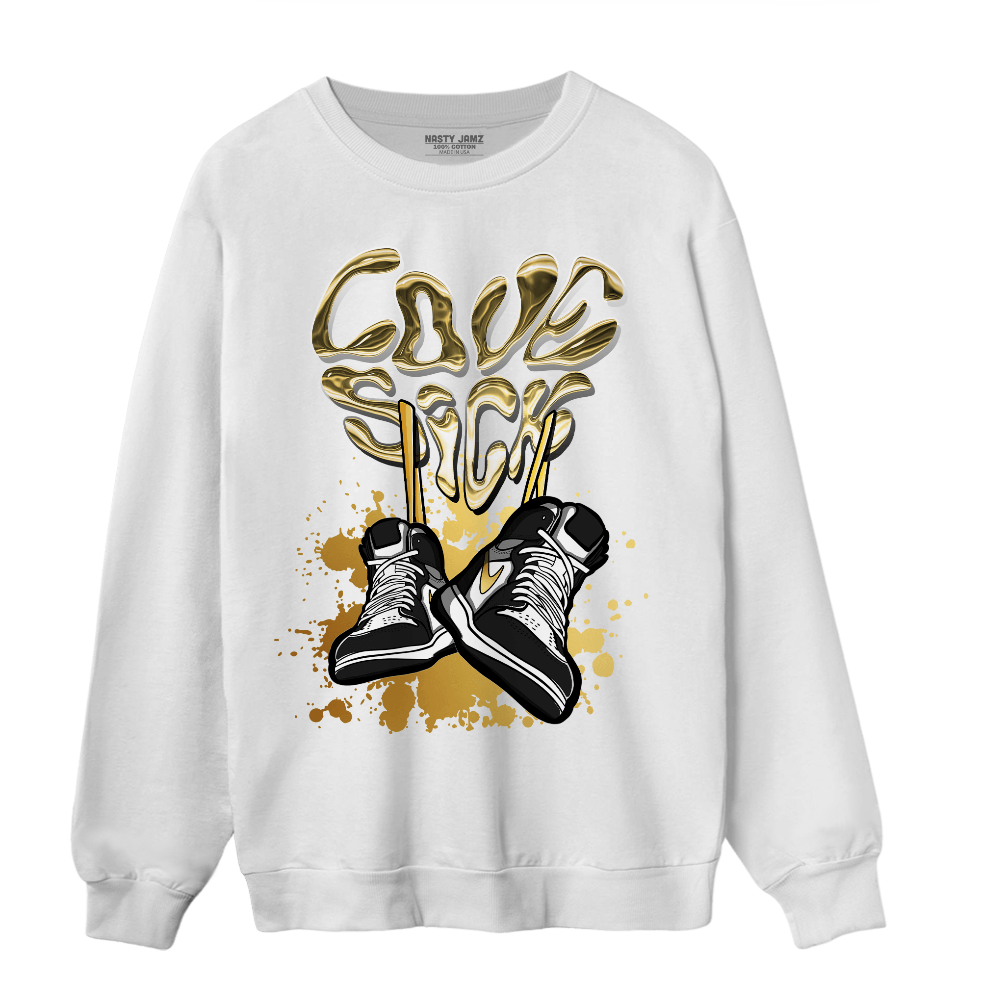 Mid SE Black Gold 1s Sweatshirt Match Sneaker Love Sick - NastyJamz