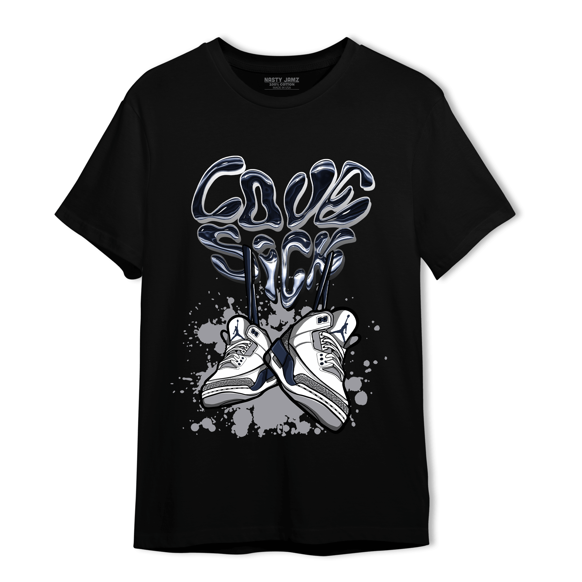 White Navy 3s T Shirt Match Sneaker Love Sick - NastyJamz