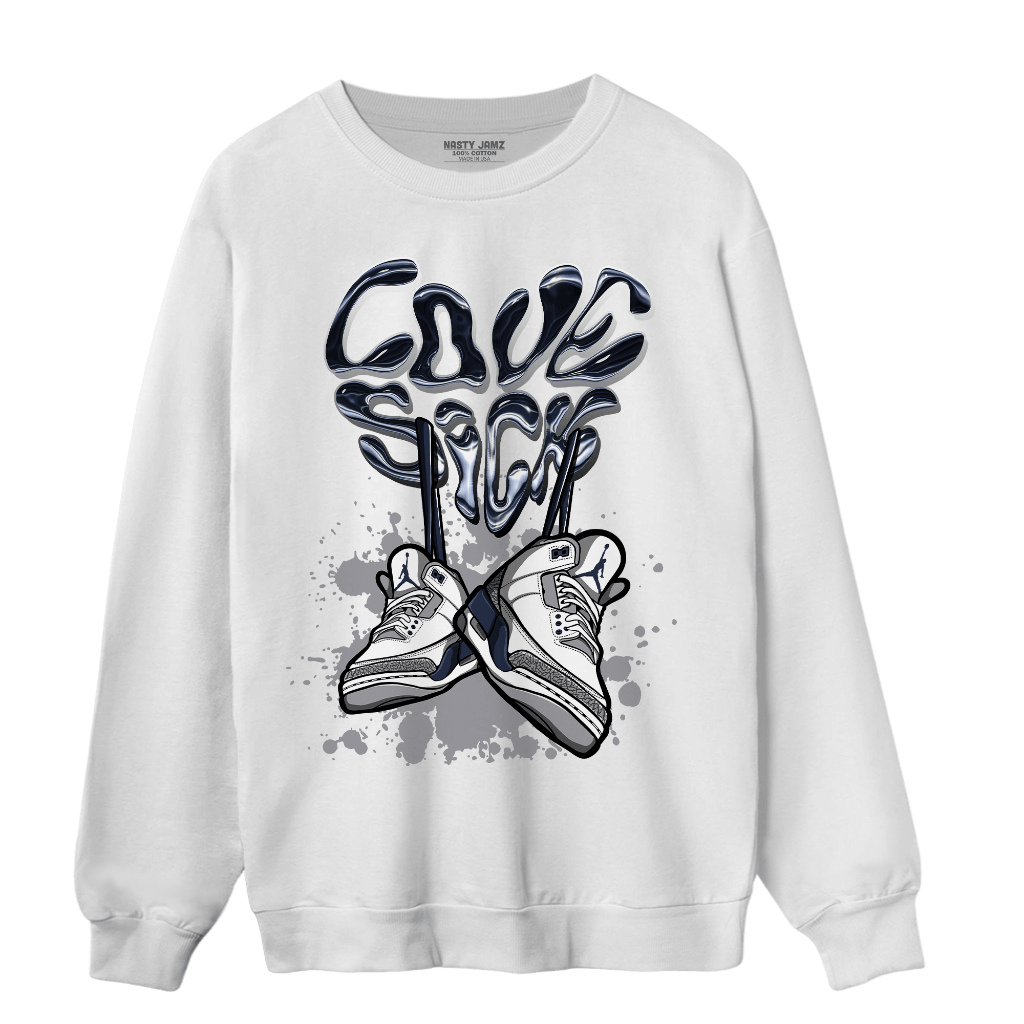 White Navy 3s Sweatshirt Match Sneaker Love Sick - NastyJamz