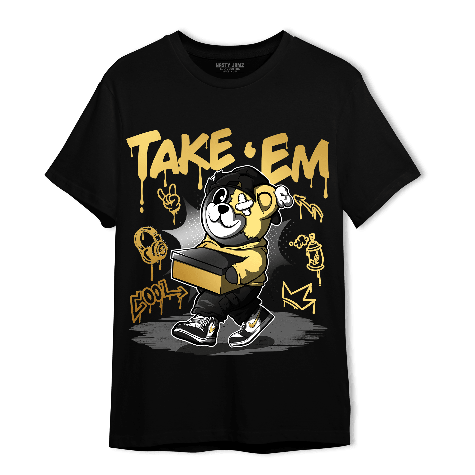 Mid SE Black Gold 1s T Shirt Match Take &