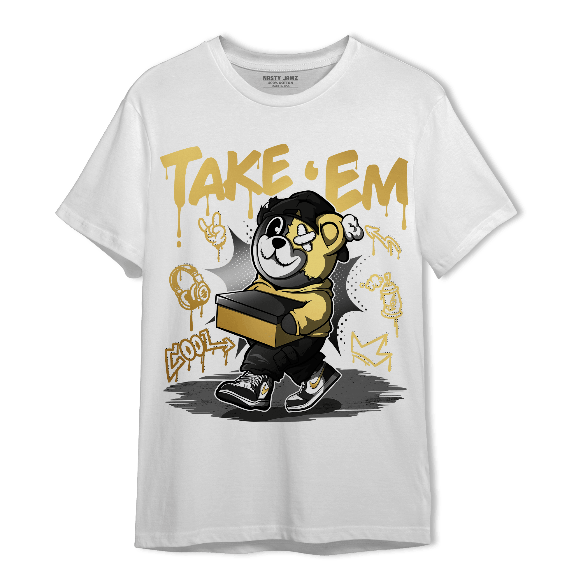 Mid SE Black Gold 1s T Shirt Match Take &