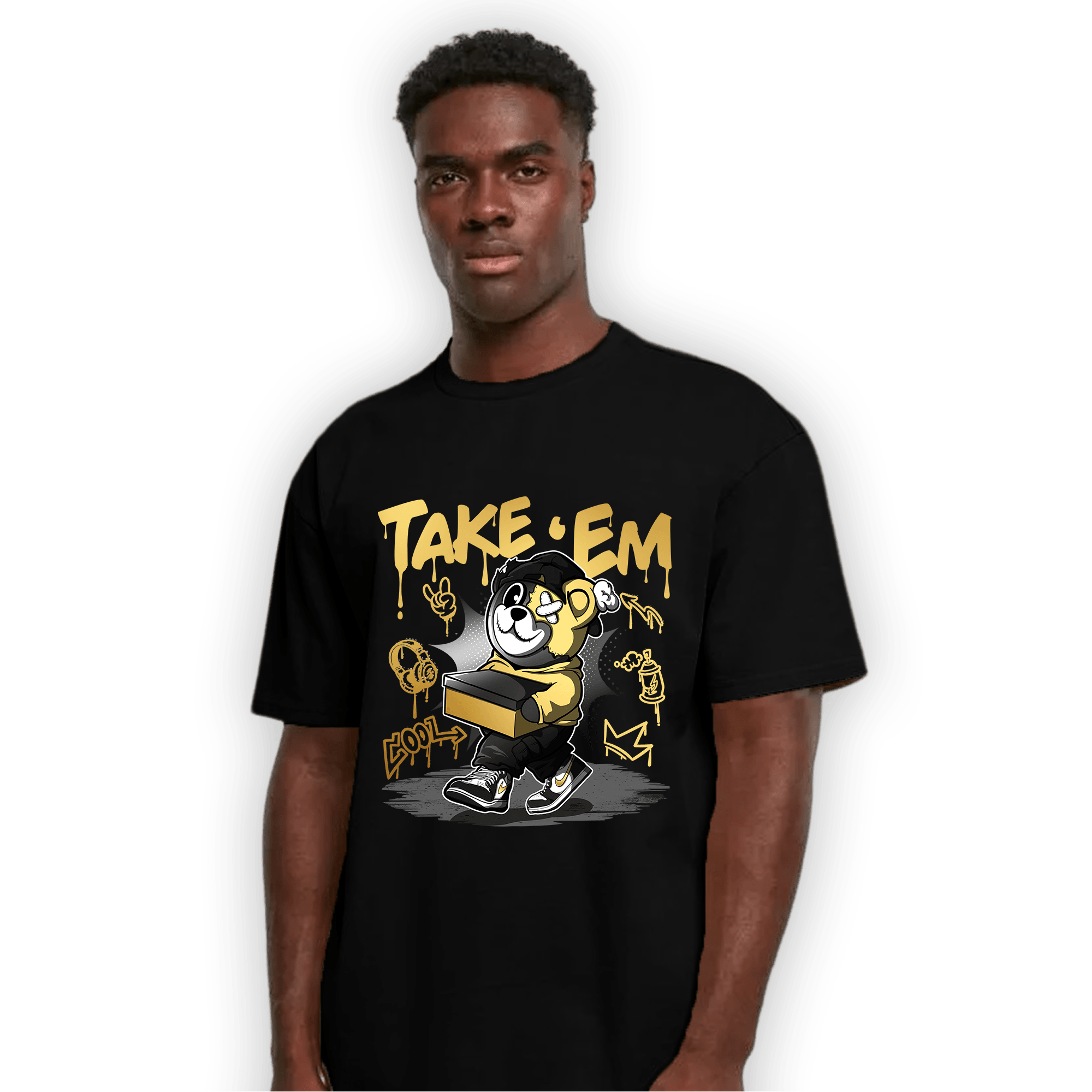 Mid SE Black Gold 1s T Shirt Match Take &