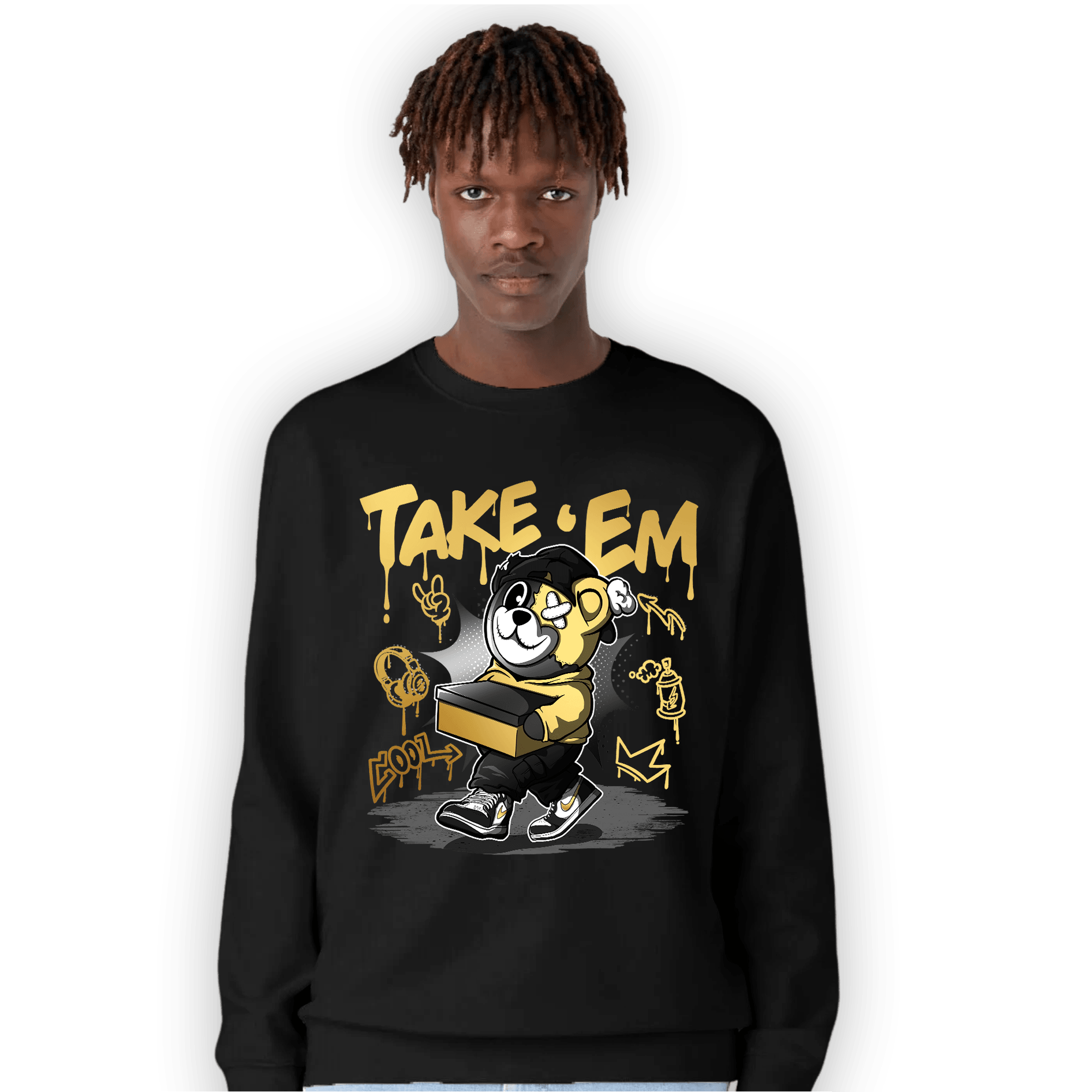 Mid SE Black Gold 1s Sweatshirt Match Take &