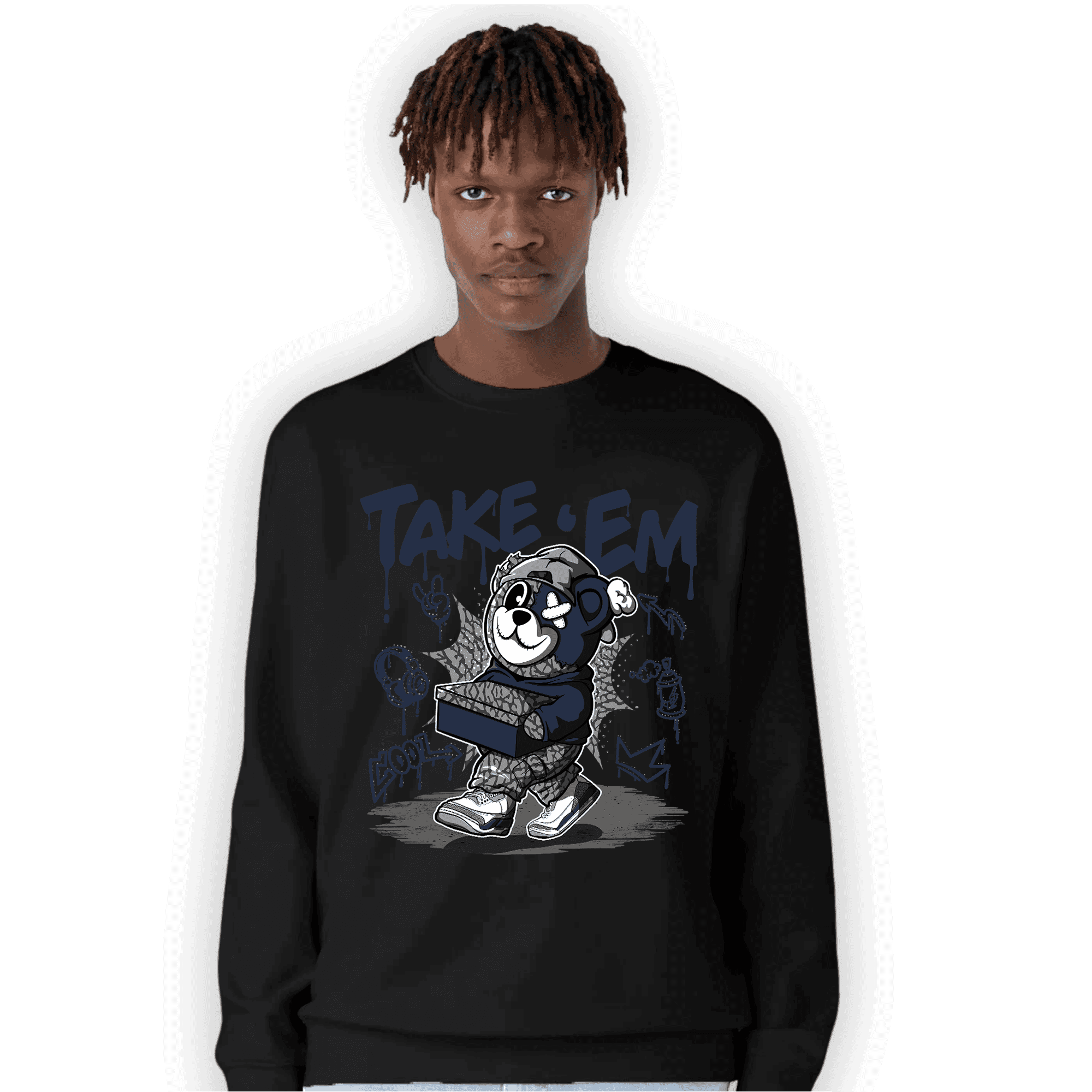 White Navy 3s Sweatshirt Match Take &