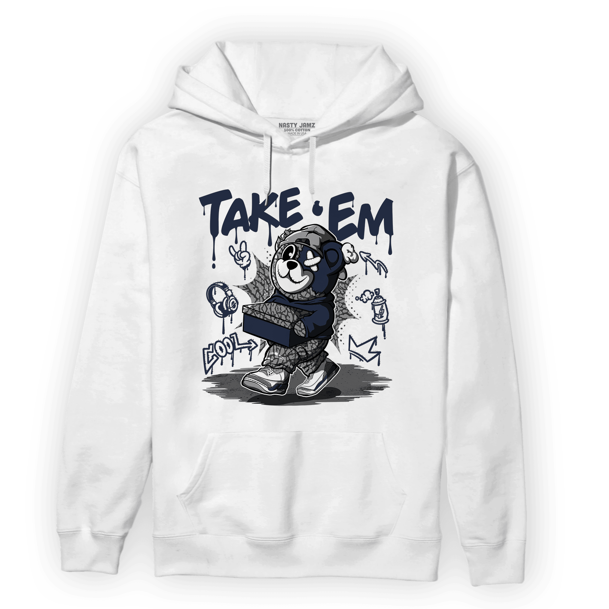 White Navy 3s Hoodie Match Take &