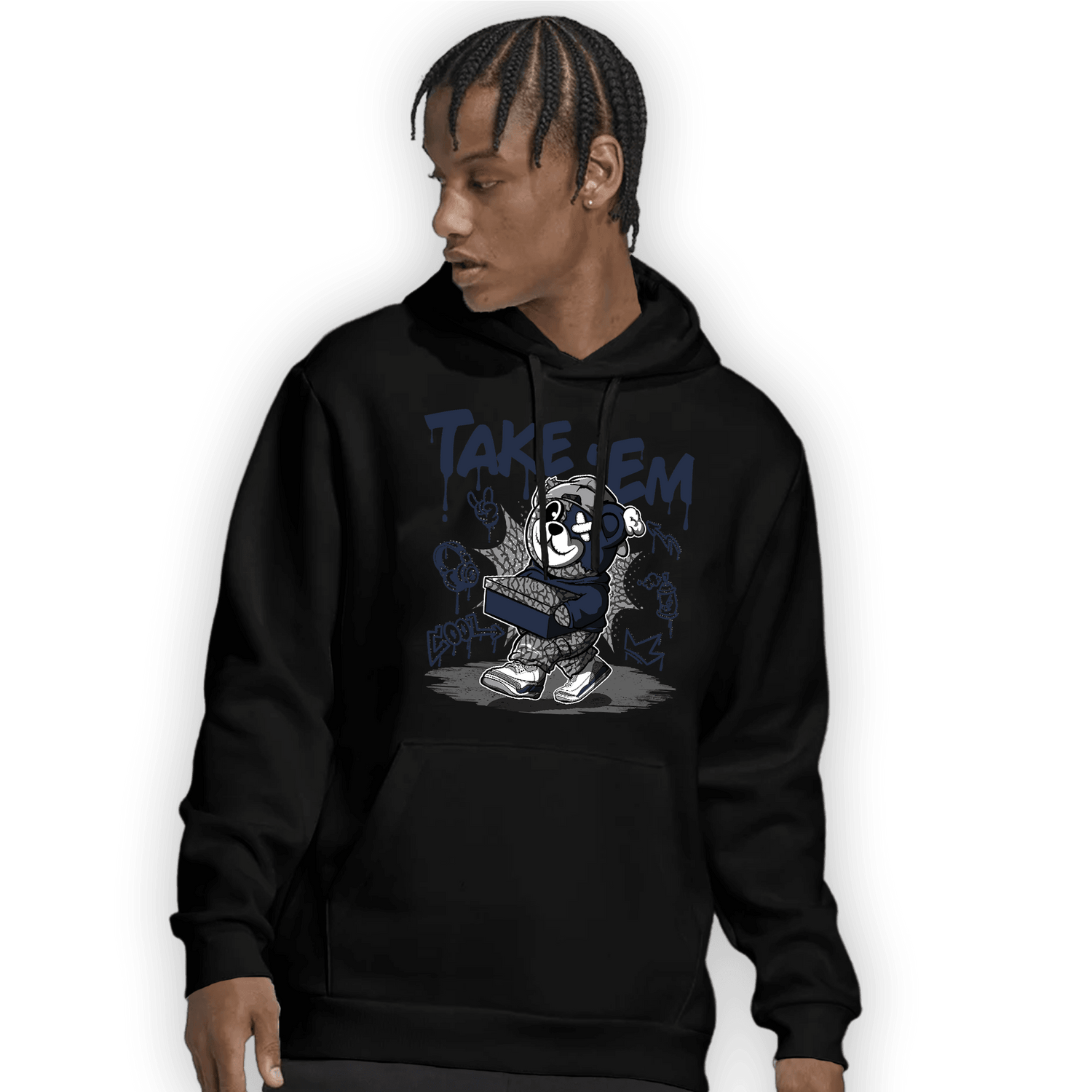 White Navy 3s Hoodie Match Take &