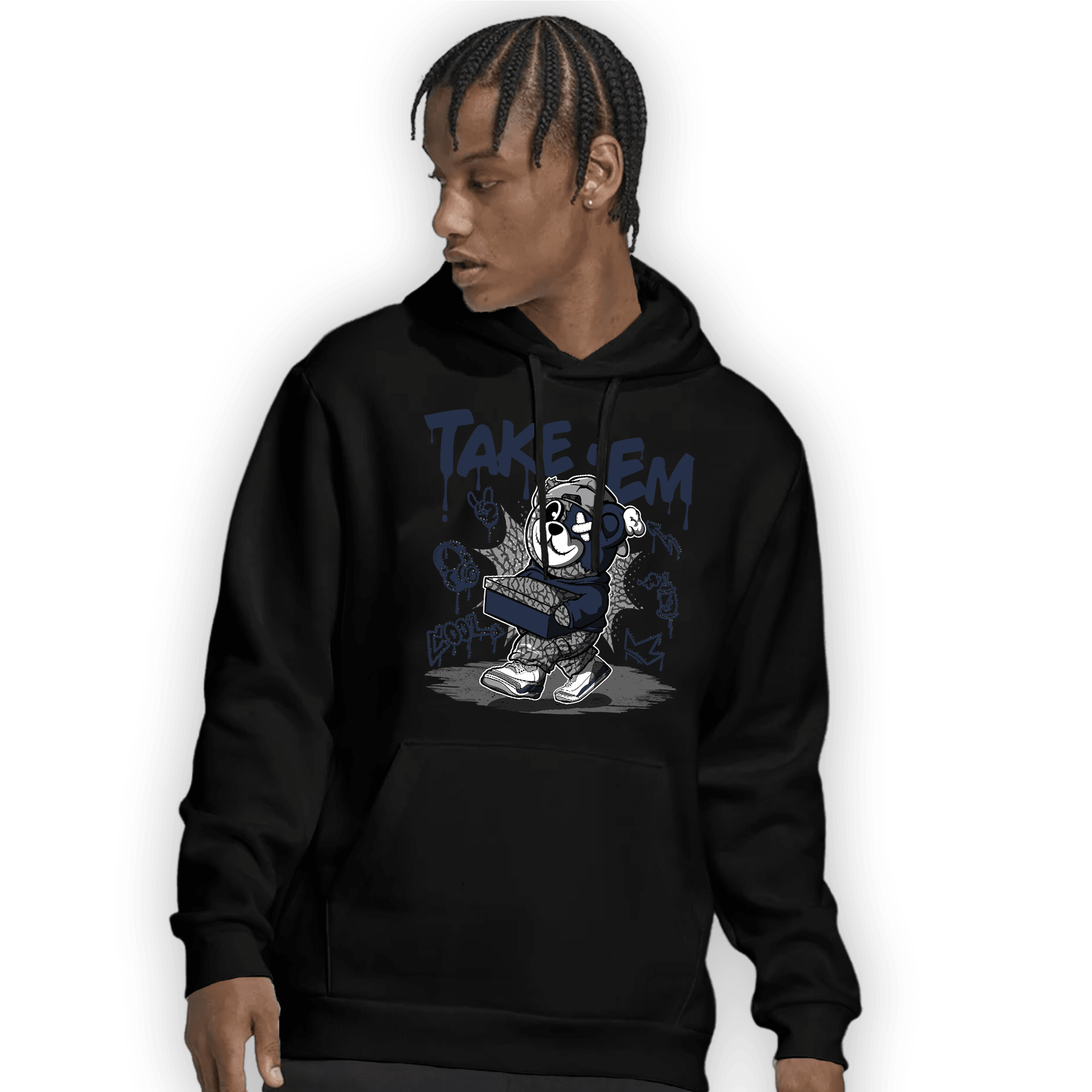 White Navy 3s Hoodie Match Take &