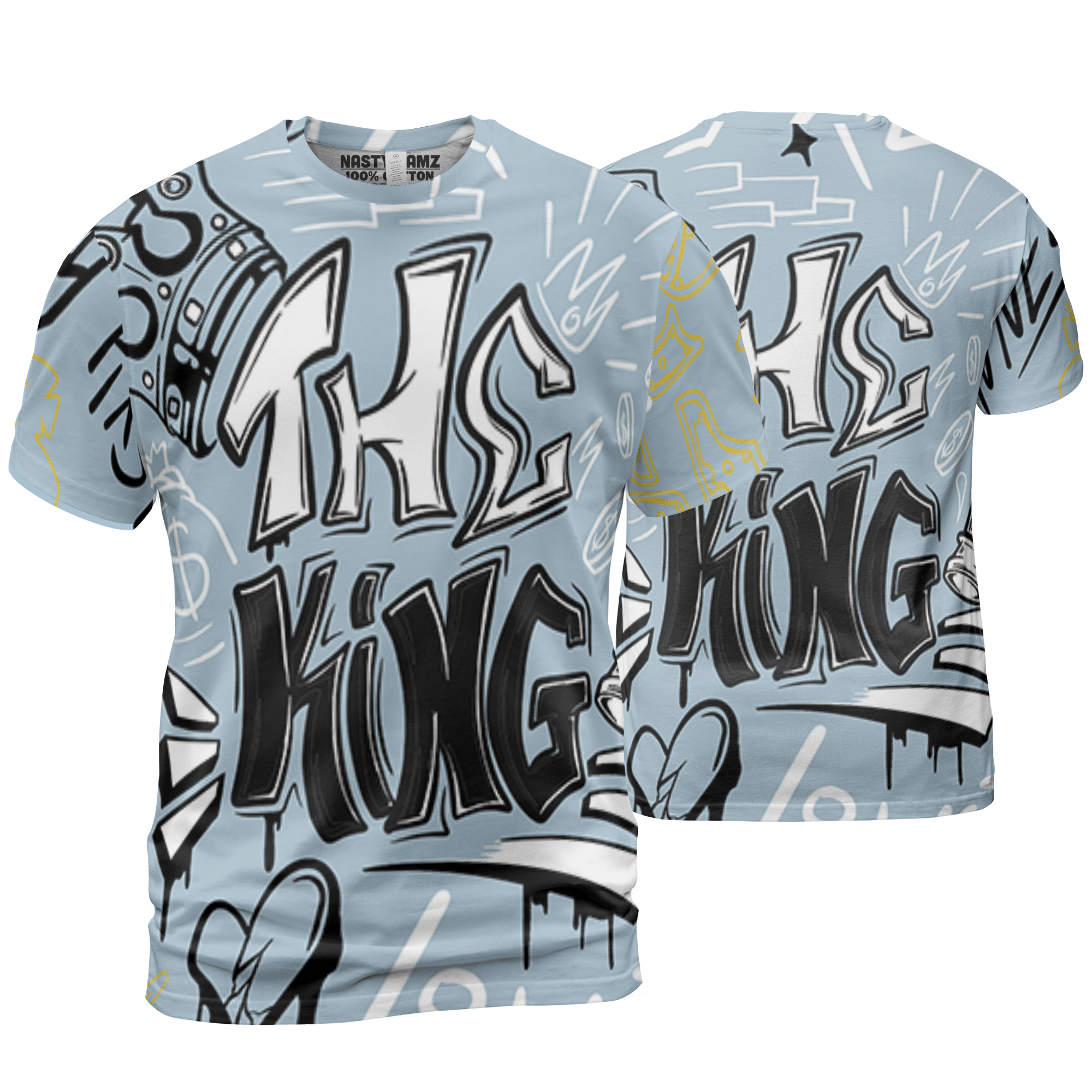 Blue Grey 13s T Shirt Match The King 3D All-Over Print Graffiti - NastyJamz