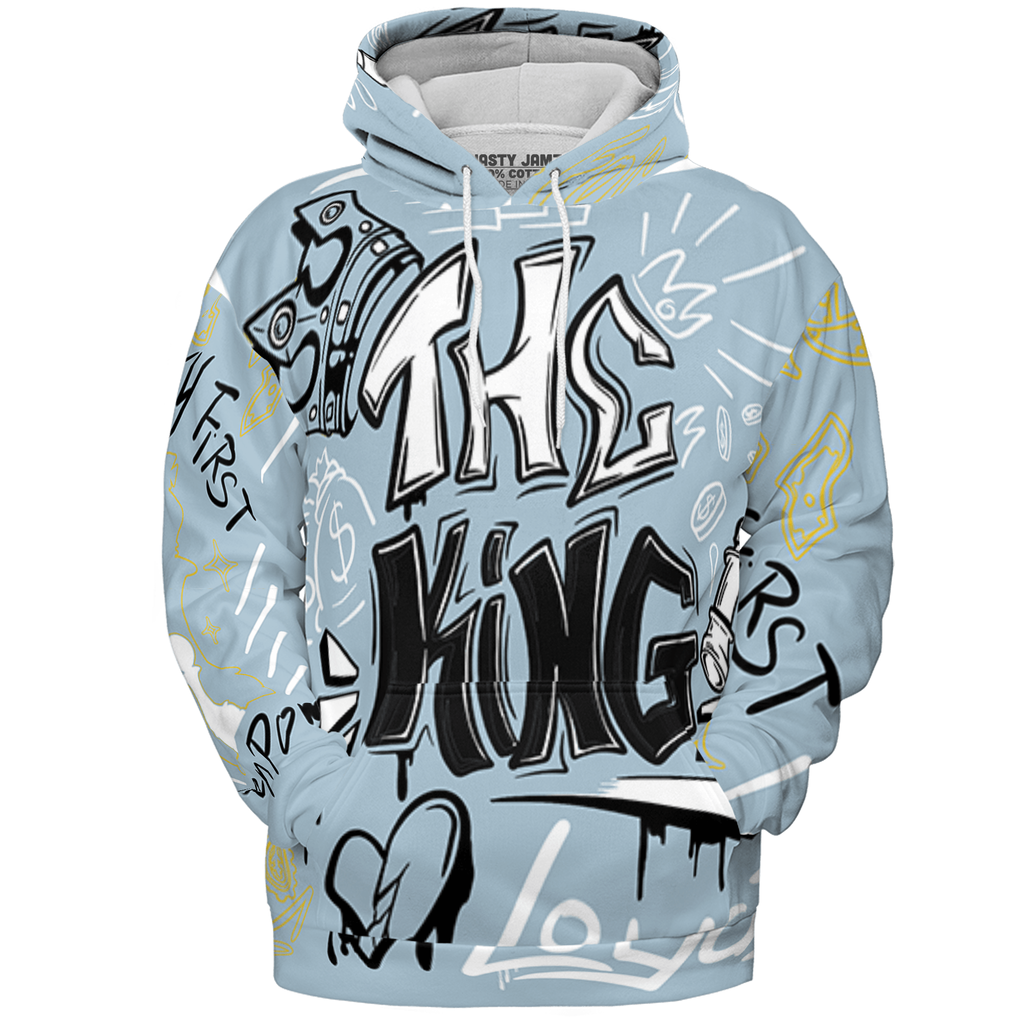 Blue Grey 13s Hoodie Match The King 3D All-Over Print Graffiti - NastyJamz
