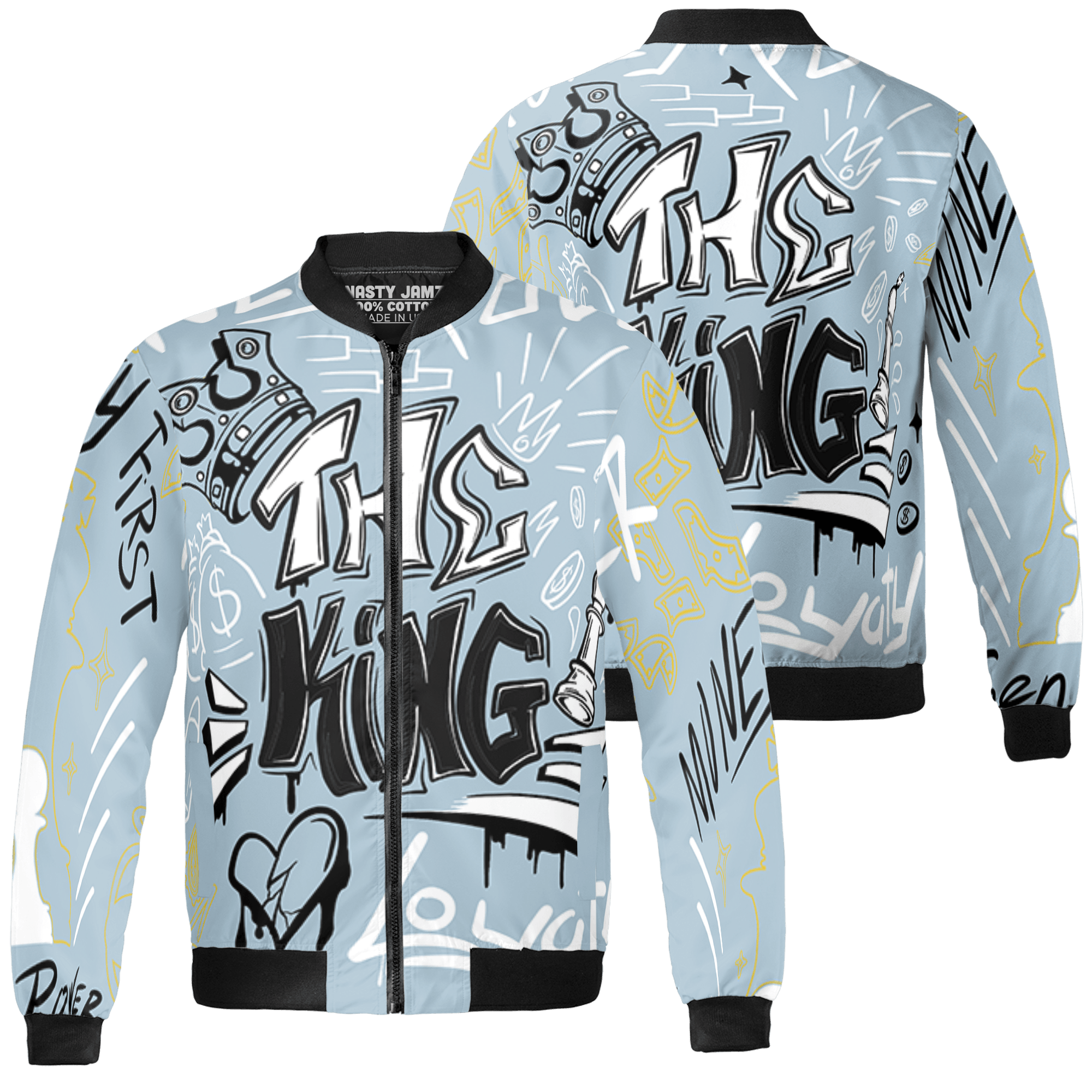 Blue Grey 13s Jacket Match The King 3D All-Over Print Graffiti - NastyJamz
