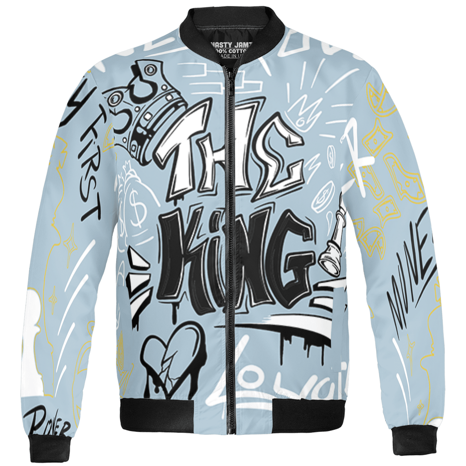 Blue Grey 13s Jacket Match The King 3D All-Over Print Graffiti - NastyJamz