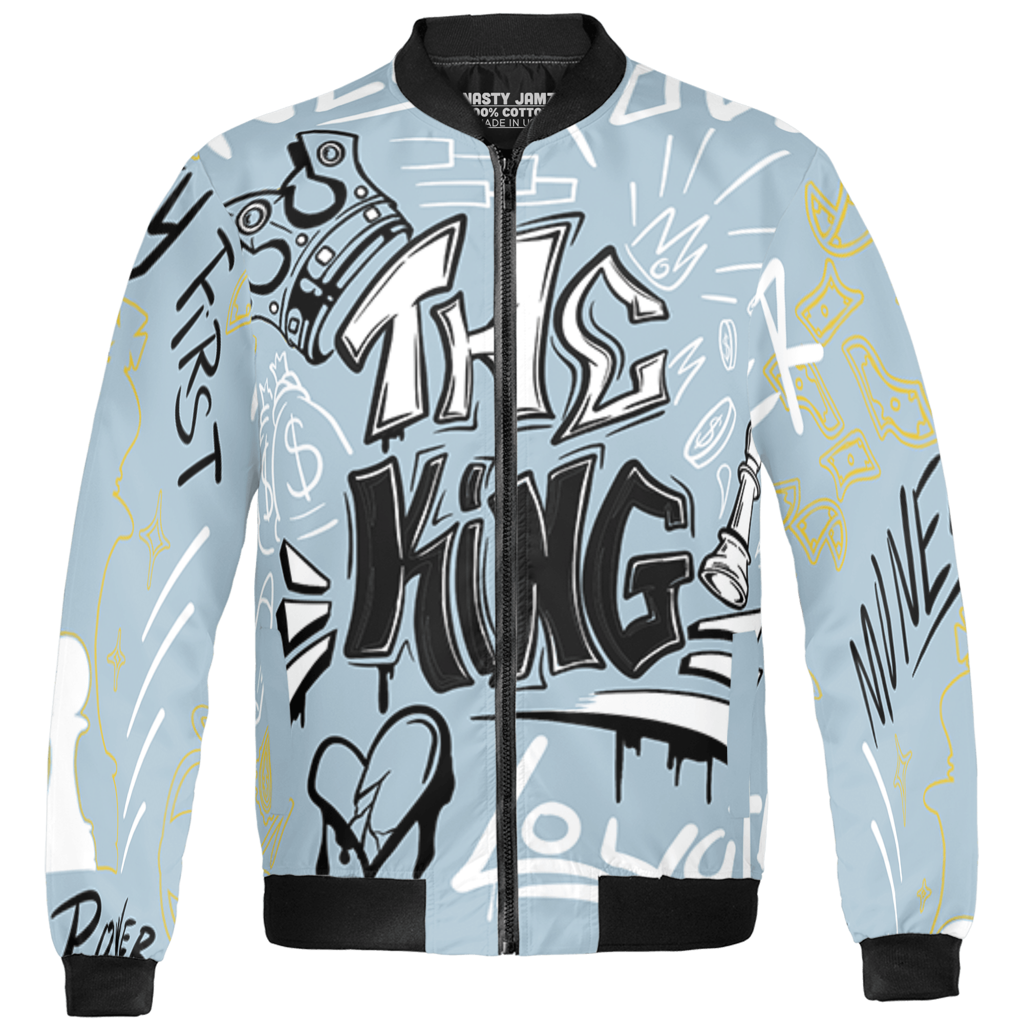 Blue Grey 13s Jacket Match The King 3D All-Over Print Graffiti - NastyJamz