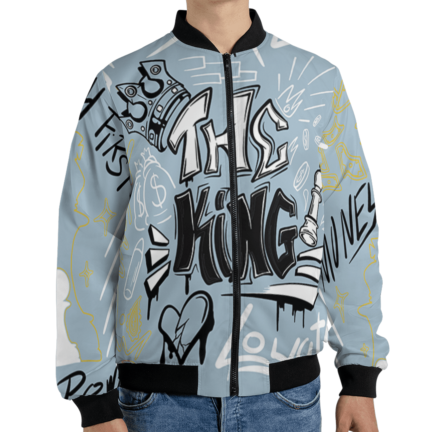 Blue Grey 13s Jacket Match The King 3D All-Over Print Graffiti - NastyJamz