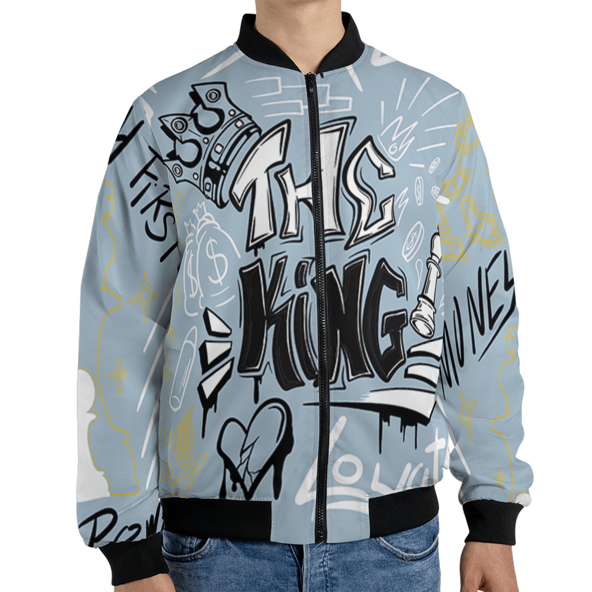 Blue Grey 13s Jacket Match The King 3D All-Over Print Graffiti - NastyJamz