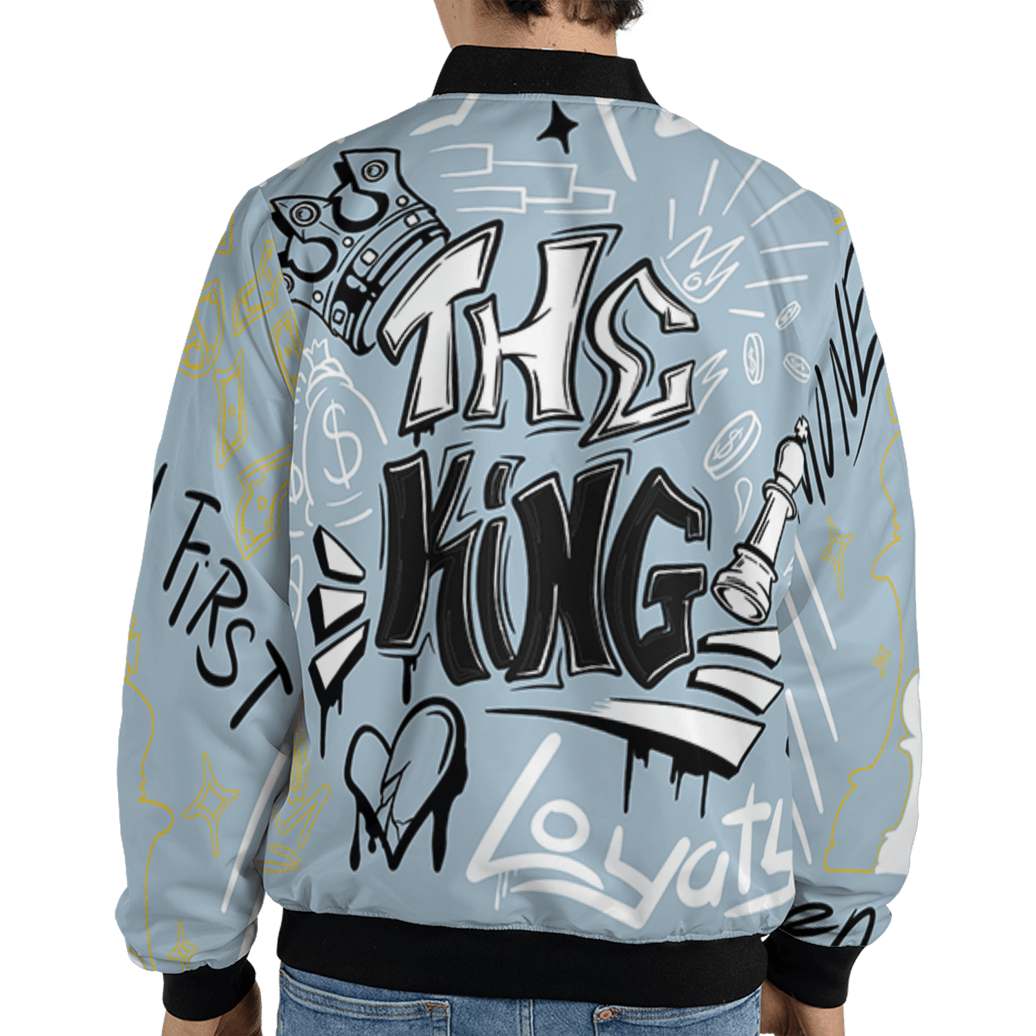 Blue Grey 13s Jacket Match The King 3D All-Over Print Graffiti - NastyJamz