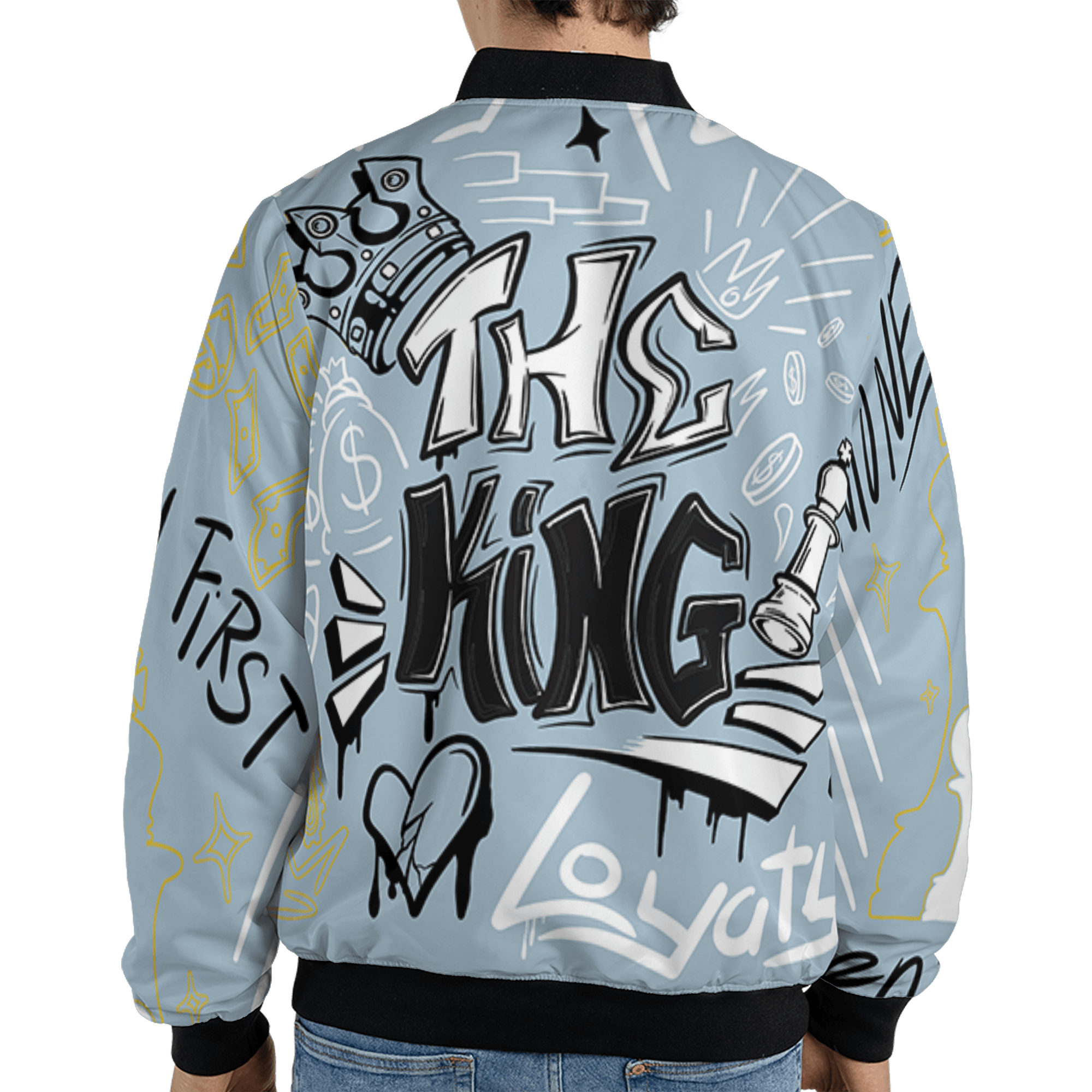 Blue Grey 13s Jacket Match The King 3D All-Over Print Graffiti - NastyJamz