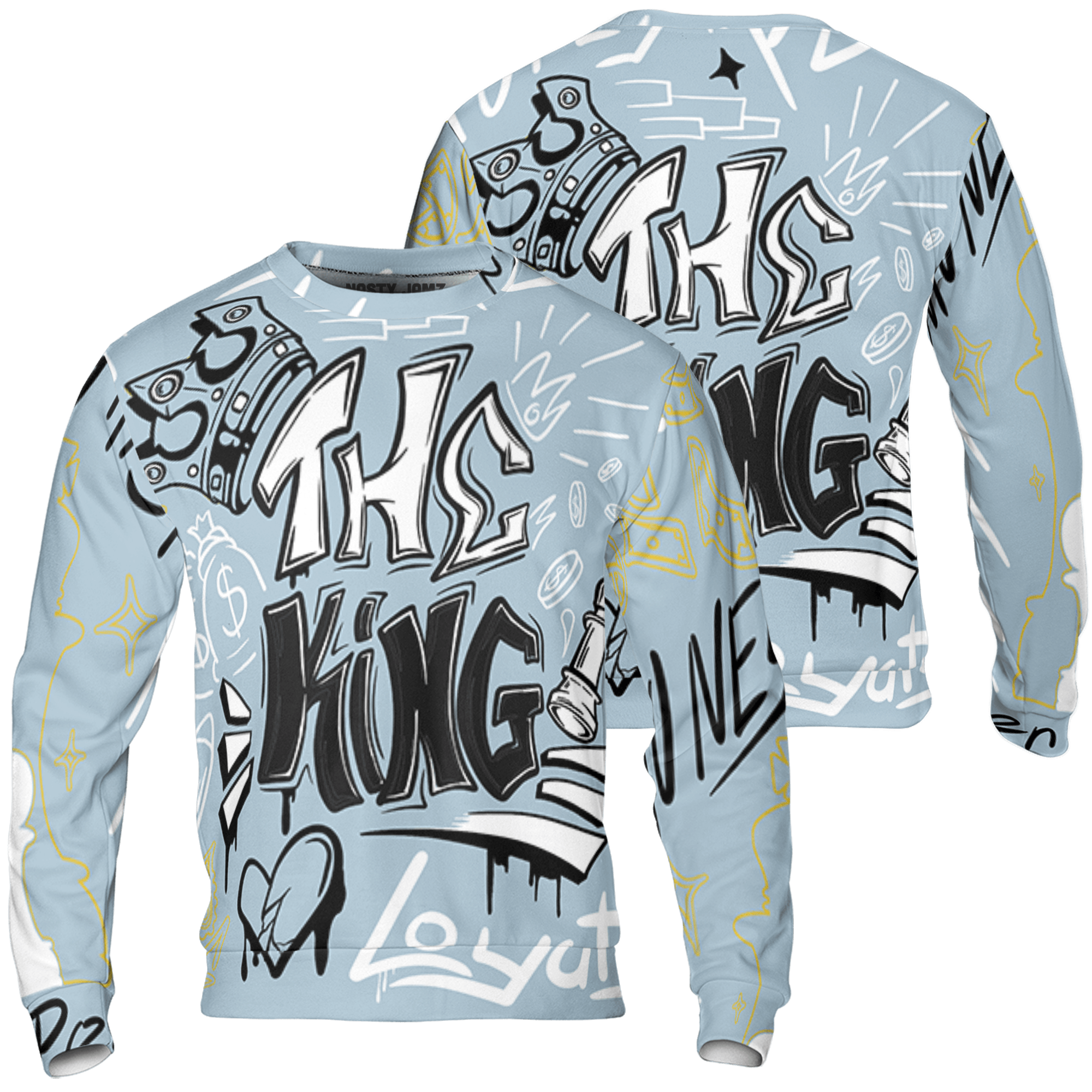 Blue Grey 13s Sweatshirt Match The King 3D All-Over Print Graffiti - NastyJamz