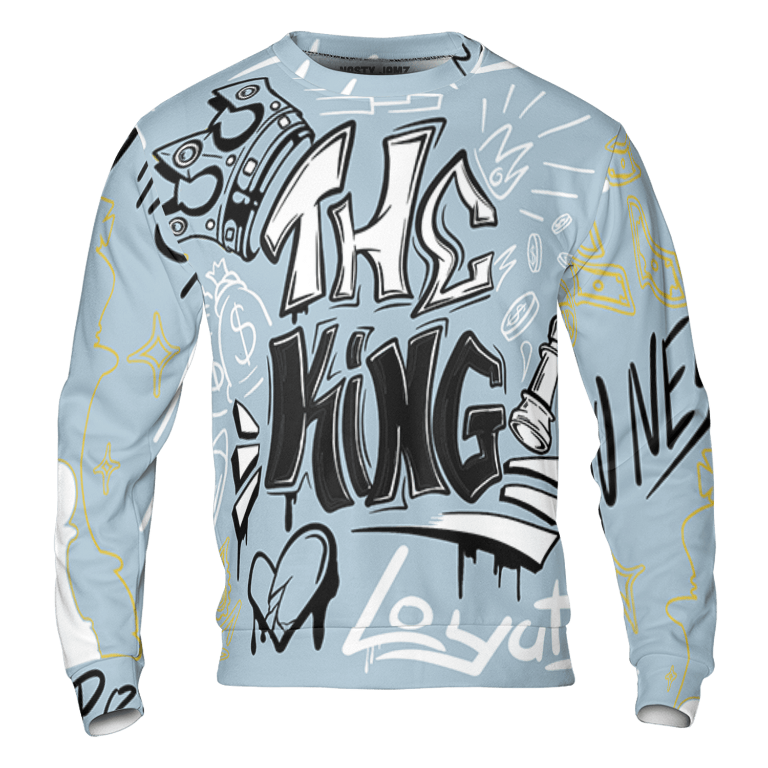 Blue Grey 13s Sweatshirt Match The King 3D All-Over Print Graffiti - NastyJamz