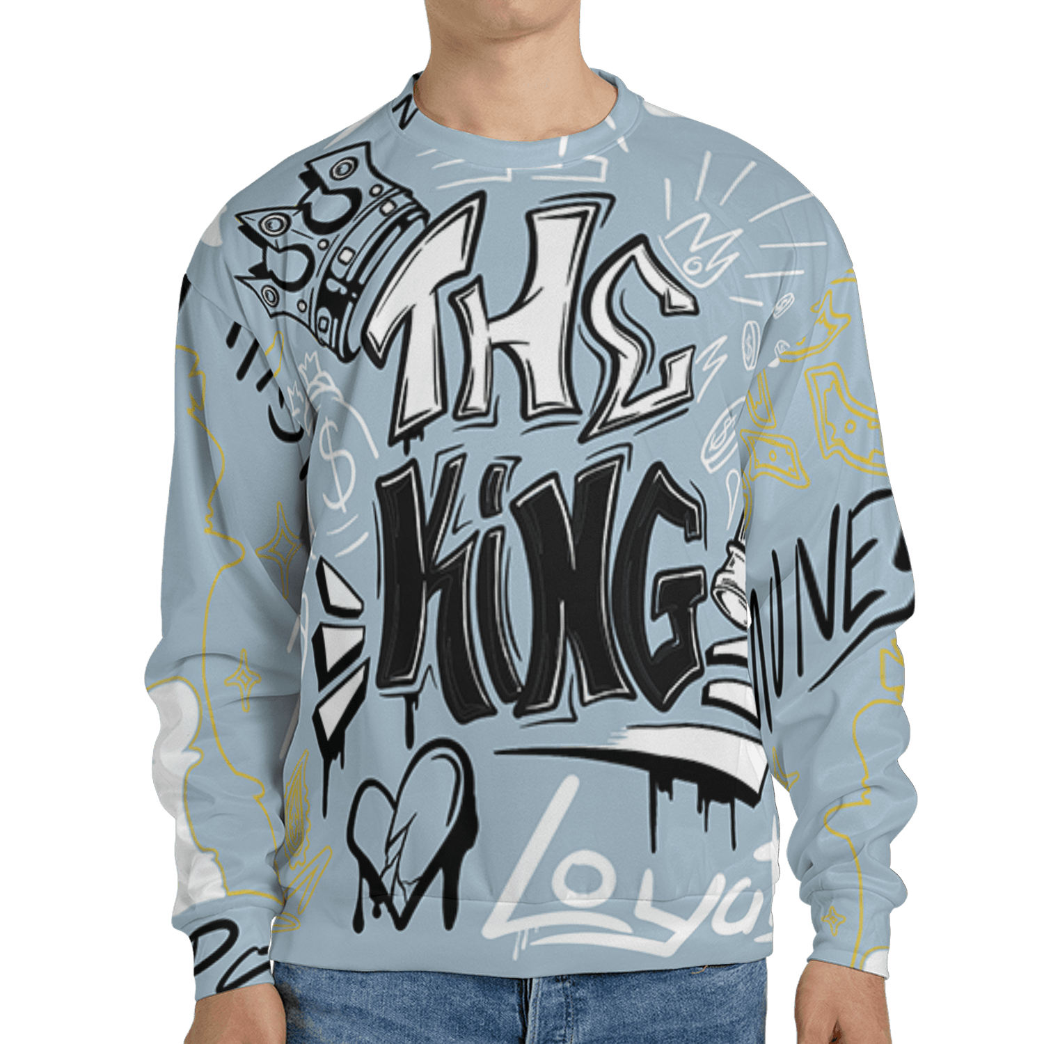 Blue Grey 13s Sweatshirt Match The King 3D All-Over Print Graffiti - NastyJamz
