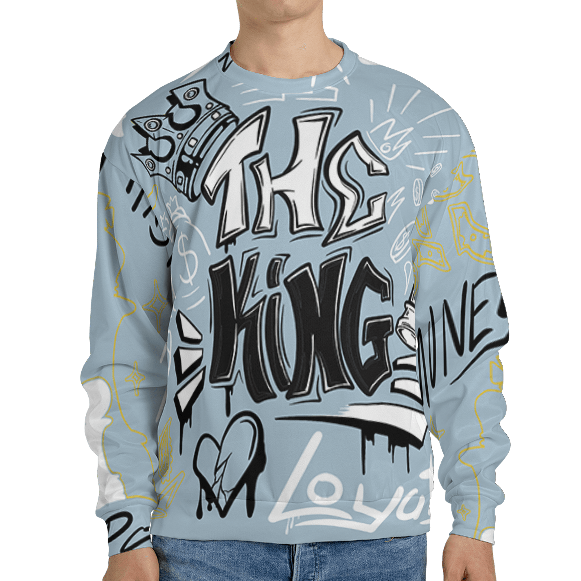 Blue Grey 13s Sweatshirt Match The King 3D All-Over Print Graffiti - NastyJamz