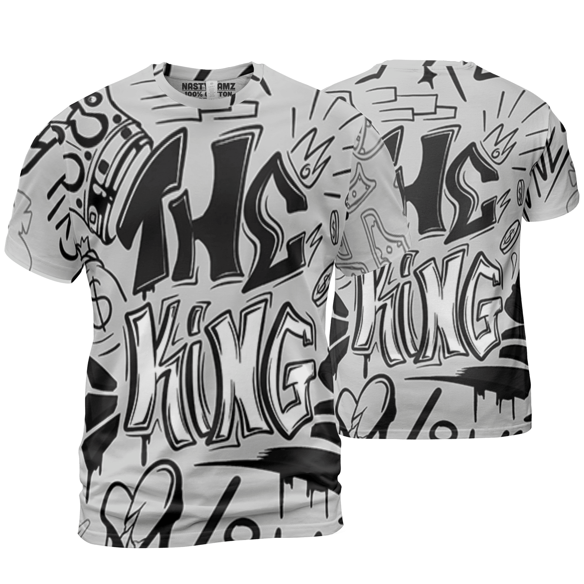 Retro High OG Black White 1s T Shirt Match The King 3D All-Over Print Graffiti - NastyJamz
