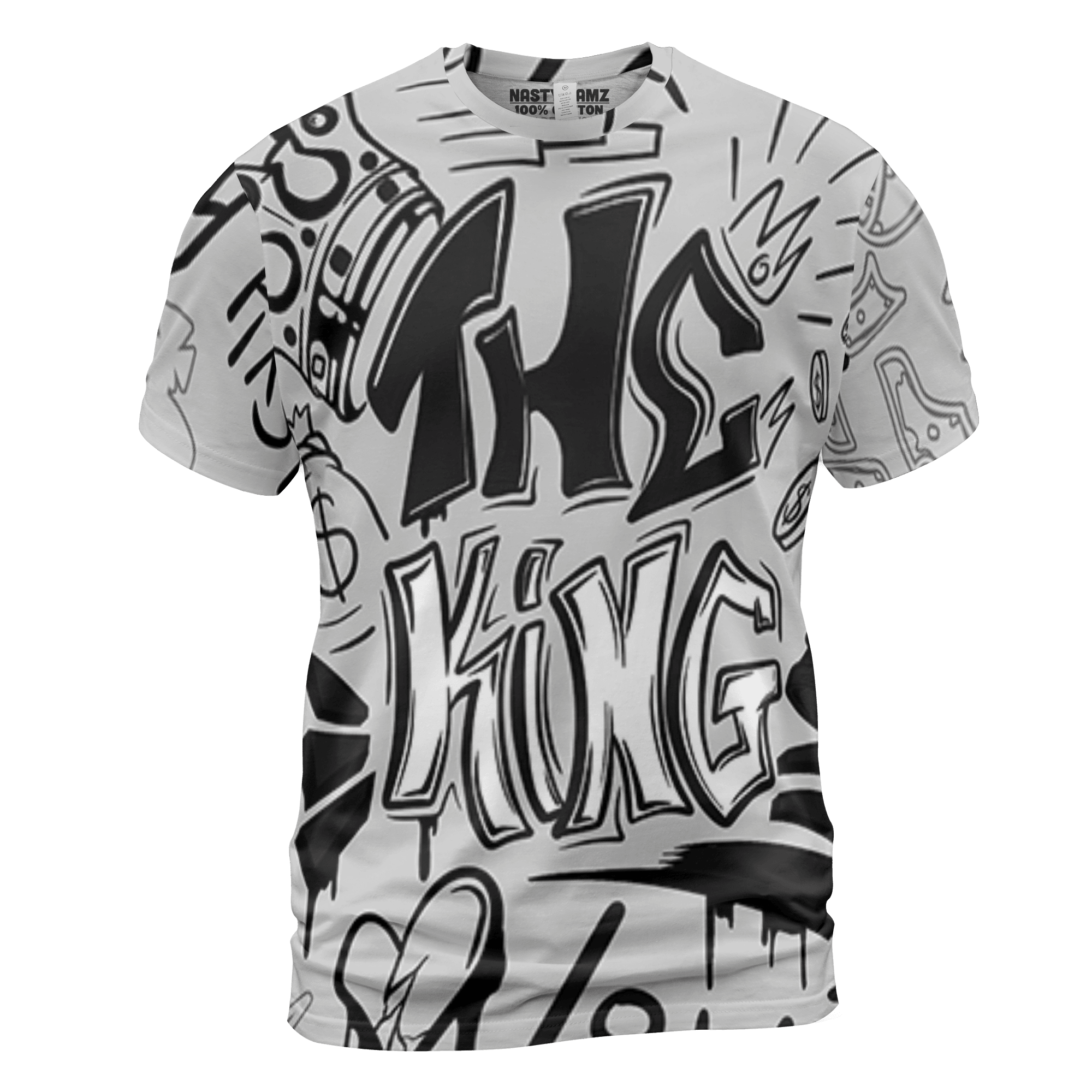 Retro High OG Black White 1s T Shirt Match The King 3D All-Over Print Graffiti - NastyJamz