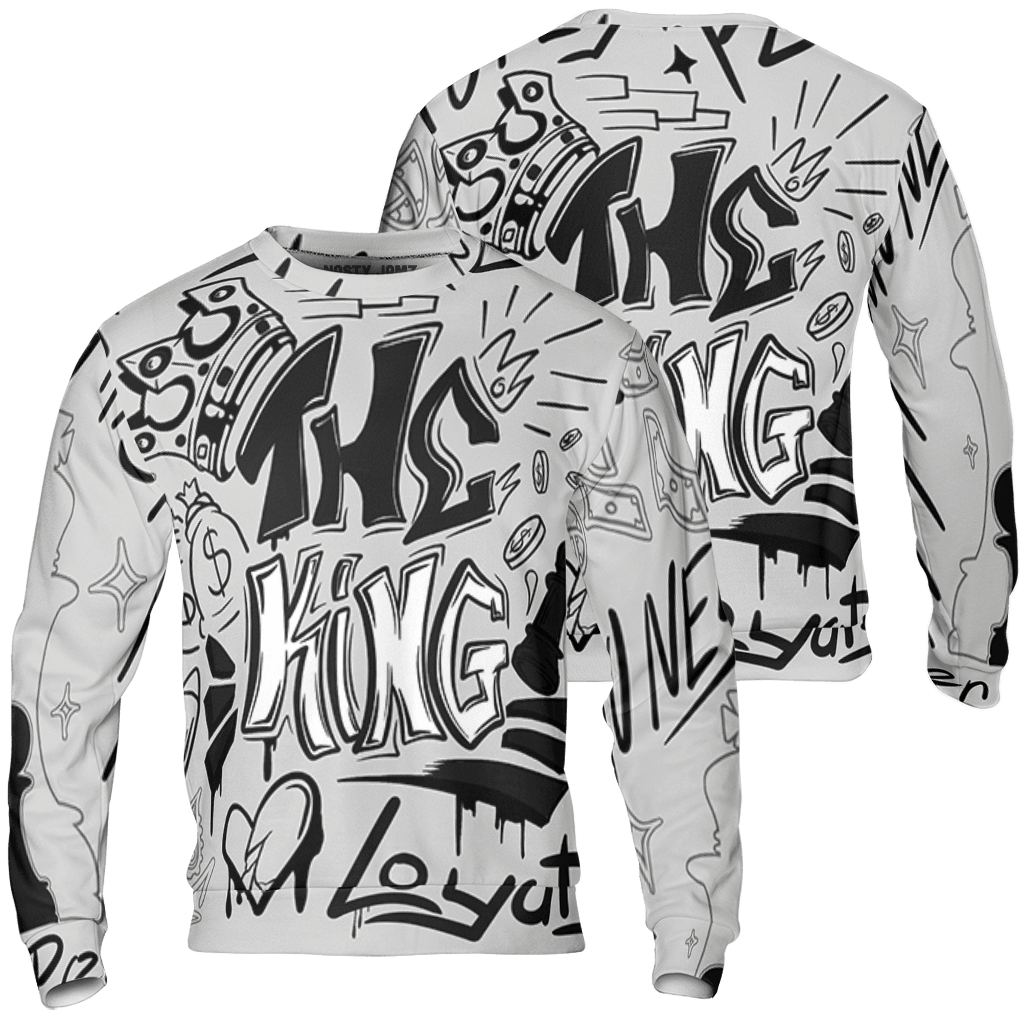 Retro High OG Black White 1s Sweatshirt Match The King 3D All-Over Print Graffiti - NastyJamz