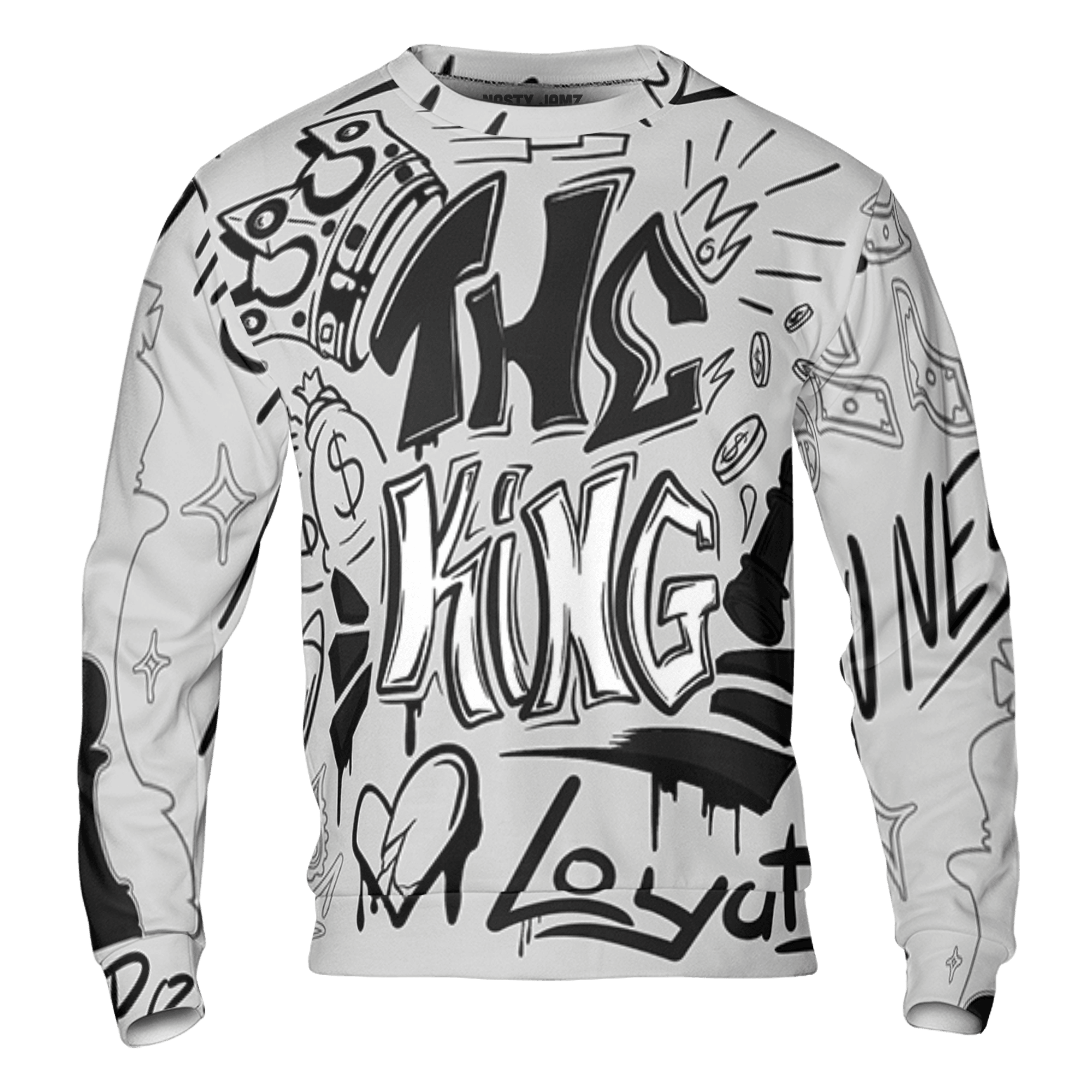 Retro High OG Black White 1s Sweatshirt Match The King 3D All-Over Print Graffiti - NastyJamz