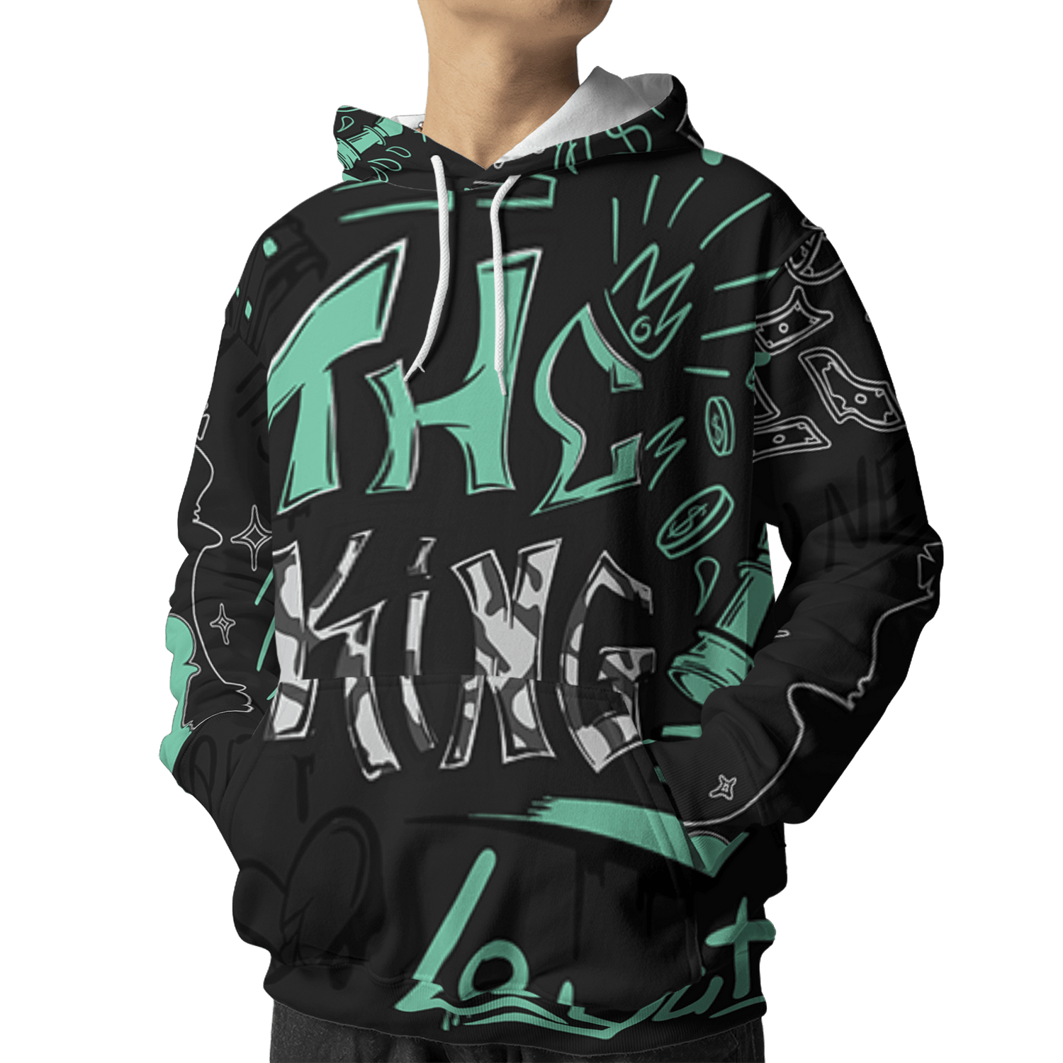 Green Glow 3s Hoodie Match The King 3D All-Over Print Graffiti - NastyJamz