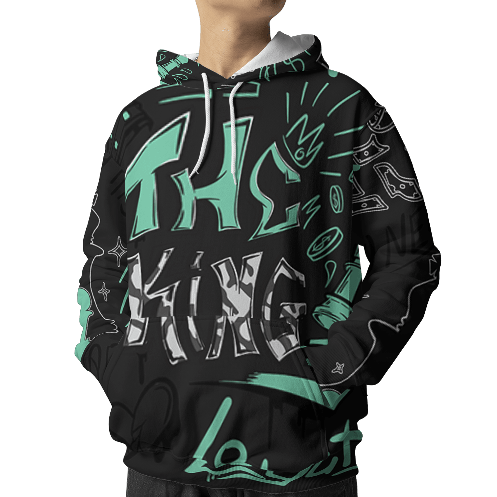 Green Glow 3s Hoodie Match The King 3D All-Over Print Graffiti - NastyJamz