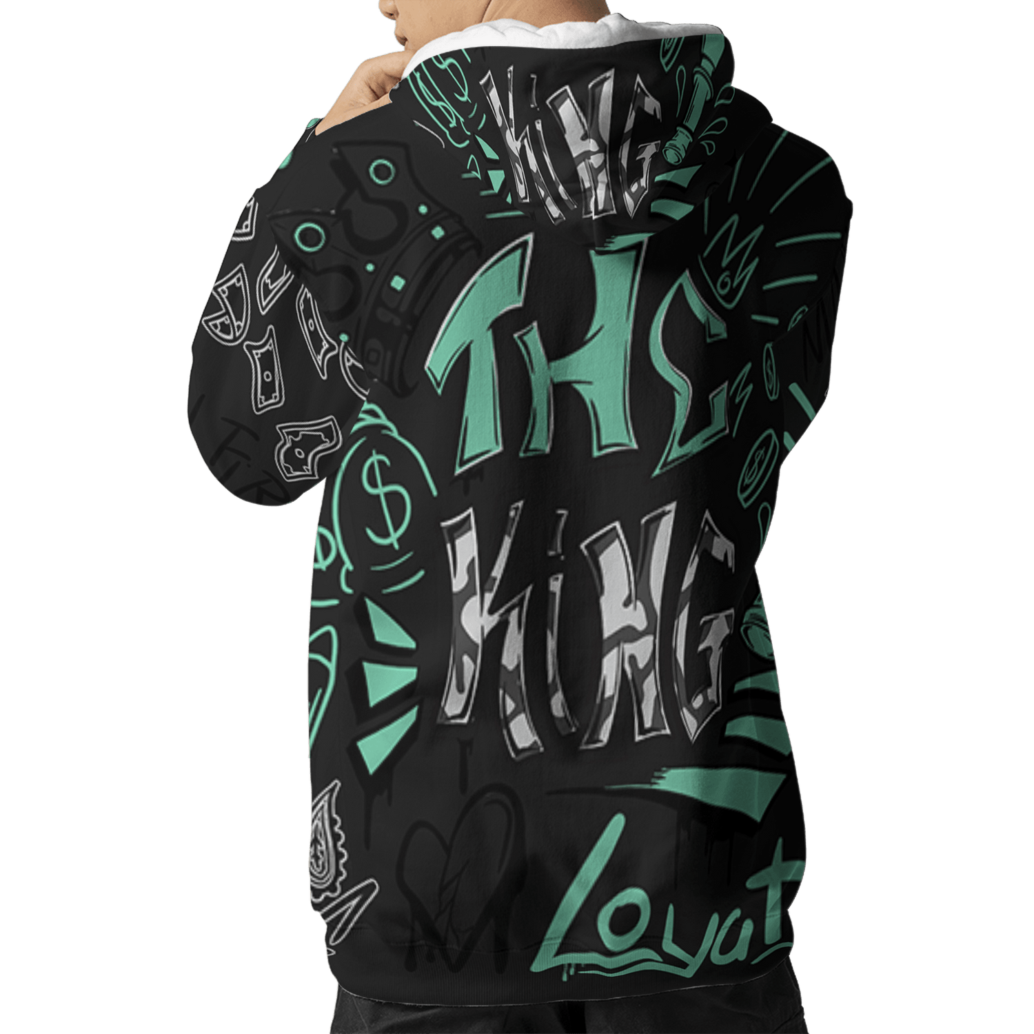 Green Glow 3s Hoodie Match The King 3D All-Over Print Graffiti - NastyJamz