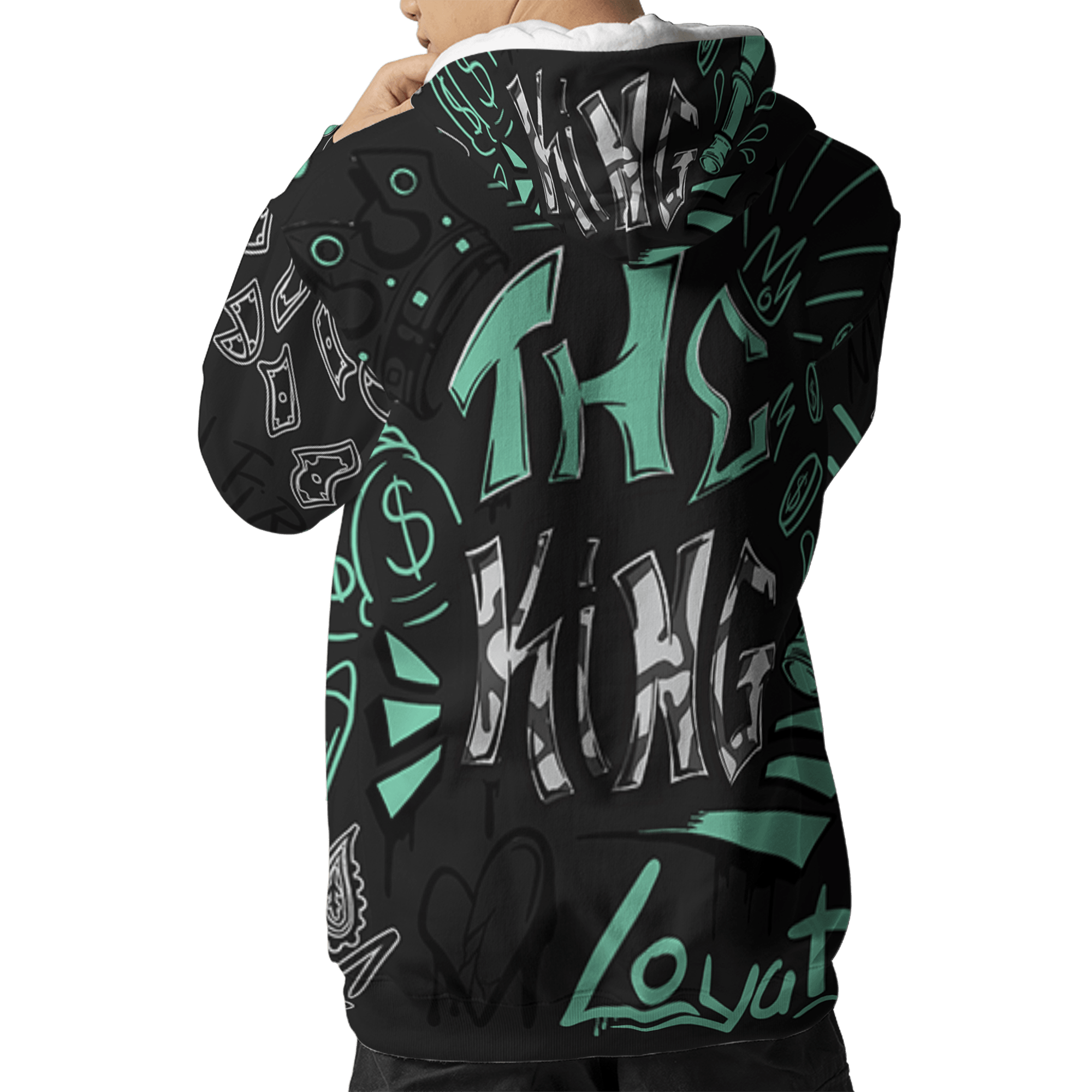 Green Glow 3s Hoodie Match The King 3D All-Over Print Graffiti - NastyJamz